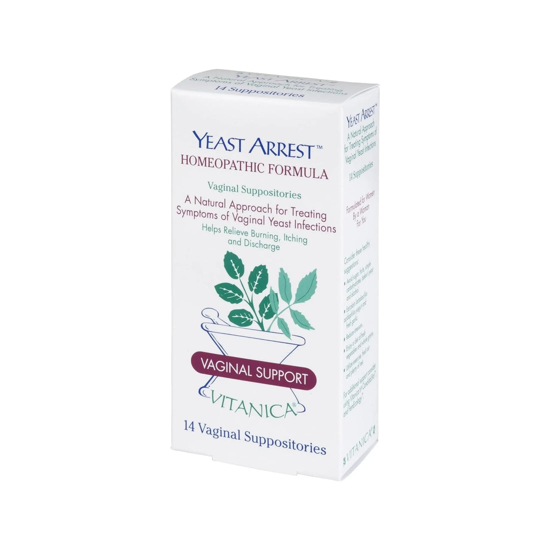 Vitanica Yeast Arrest, Homeopathic Vaginal Suppositories, for Yeast Infection Symptoms, Relieves Burning, Itching & Discharge, with Boric Acid, Tea Tree Oil & Probiotics, Vegan (Pro Logo, 14ct) Vitanica Au supplements