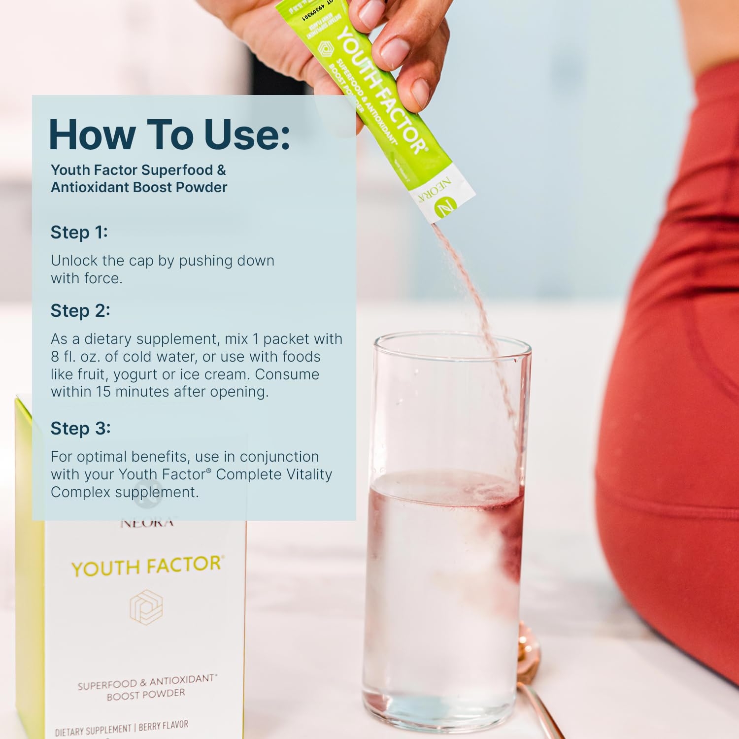 NEORA Youth Factor - Superfood Boost Powder - pH Balance, Hair Skin Nails Support, Fruits & Veggies Equivalent, Nutrient Absorption - 30 Packets NEORA Au supplements
