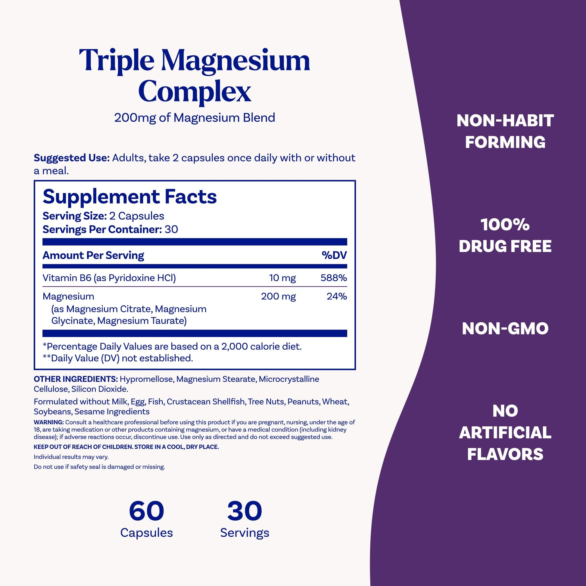 Natrol Triple Magnesium Complex Supplement, Glycinate, Citrate & Taurate 200mg High Absorption, Support Whole Body Wellness, 60 Capsules Natrol Au supplements