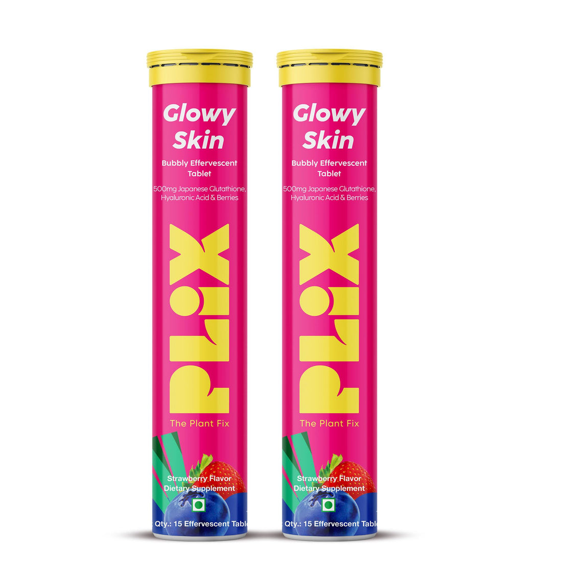 PLIX Glowy Skin 500mg Glutathione Supplement with Hyaluronic Acid, Vitamin C, E & Berries | 30 Effervescent Tablets, Strawberry Flavor PLIX - THE PLANT FIX Au supplements