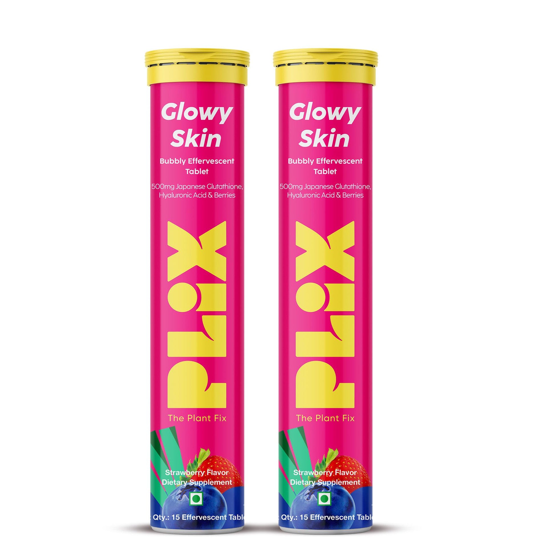 PLIX Glowy Skin 500mg Glutathione Supplement with Hyaluronic Acid, Vitamin C, E & Berries | 30 Effervescent Tablets, Strawberry Flavor PLIX - THE PLANT FIXAu supplements