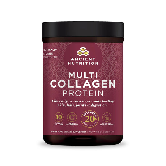 Ancient Nutrition Collagen Powder Protein with Probiotics, Unflavored Multi Collagen Protein with Vitamin C, 45 Servings, Hydrolyzed Collagen Peptides Supports Skin and Nails, Gut Health, 16oz Ancient NutritionAU supplements