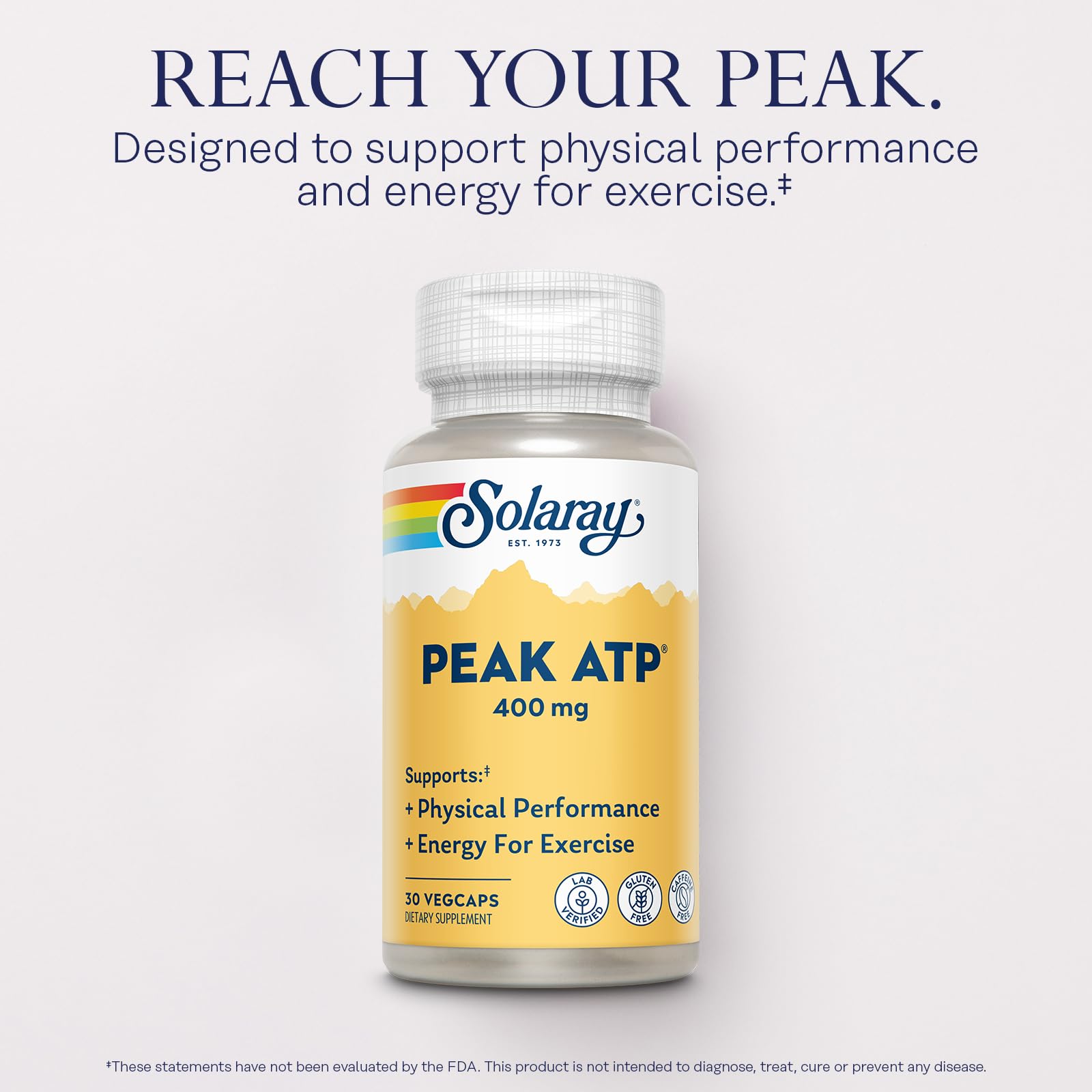 SOLARAY Peak ATP 400 mg - Physical Performance and Exercise Energy Supplements - Stim Free Pre Workout Pills - No Caffeine or Gluten - Lab Verified - 60-Day Guarantee - 30 Servings, 30 VegCaps SOLARAY Au supplements