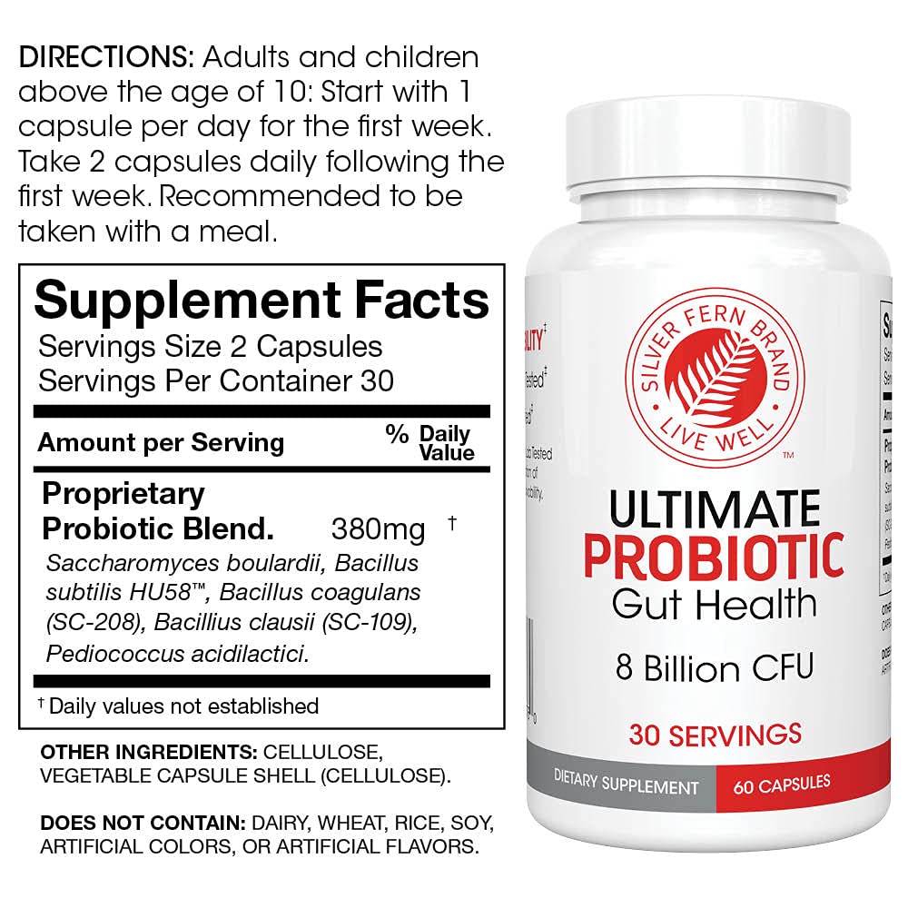 Silver Fern Brand Family Probiotics - Ultimate Adult Probiotic (1 Bottle = 60 Capsules) Plus Ultimate Children's Probiotic for Kids (1 Bottle = 30 Chewables) - Gut Health & Microbiome Support Silver Fern Au supplements