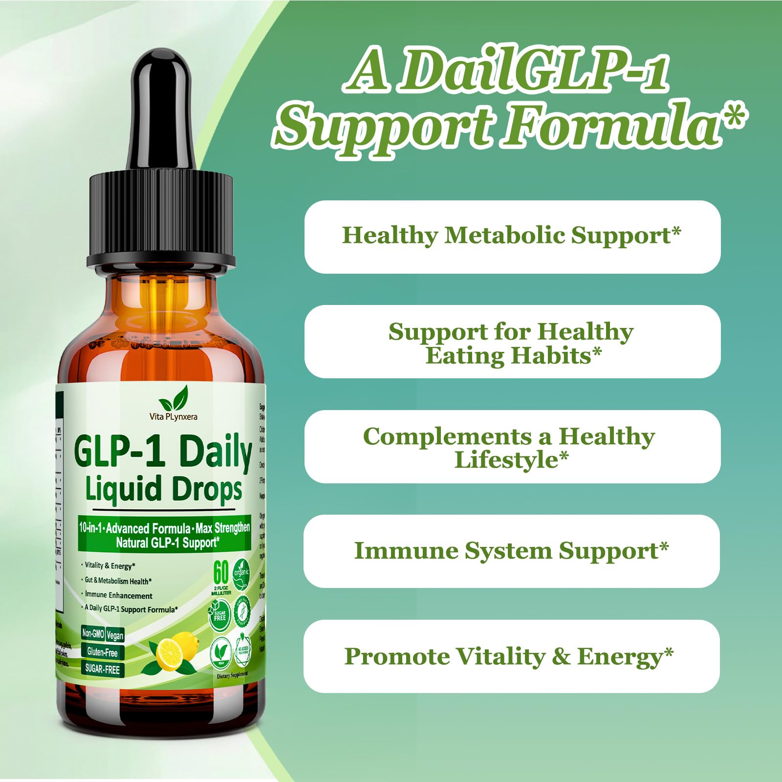 2 Pack Metabolic Support Liquid Drops, 10-in-1 Formula with Berberine, Ceylon Cinnamon, Prebiotic Fiber & Green Tea Extract | Digestive & Gut Health for Women & Men | Vegan, Non-GMO Vita PLynxera Au supplements
