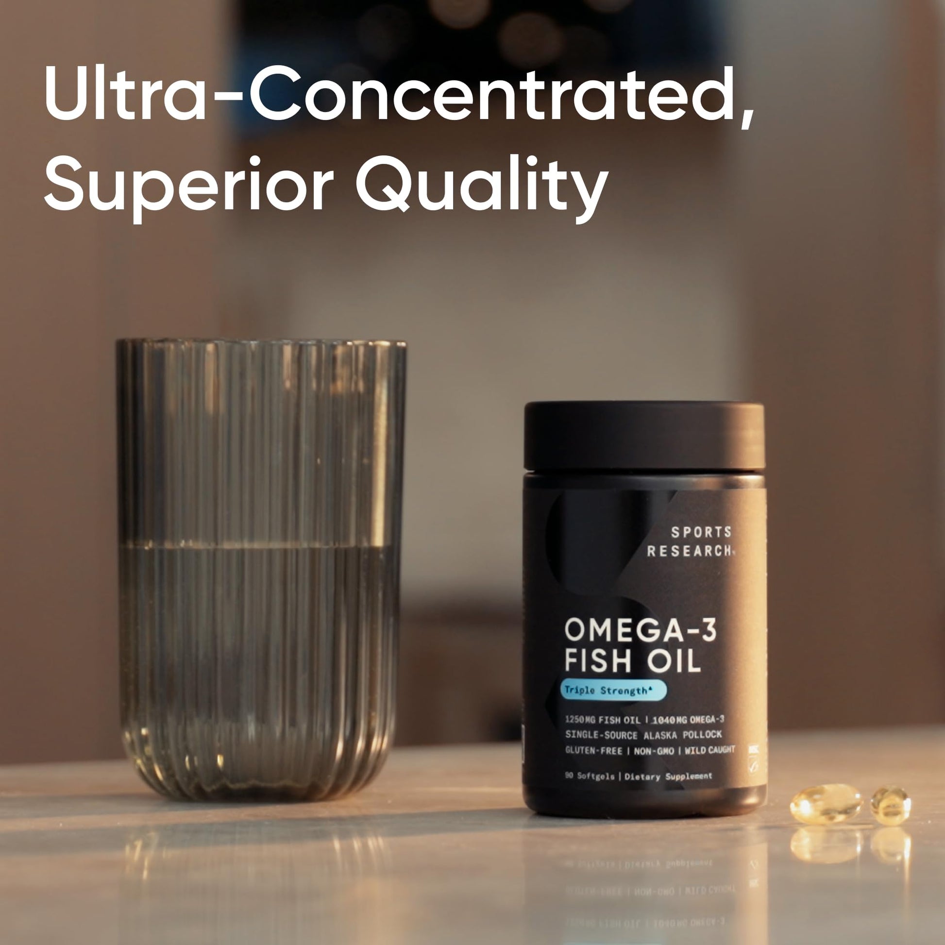 Sports Research® Omega-3 Fish Oil 1250 - Triple Strength Fish Oil Supplement from Wild Alaska Pollock - MSC Certified Sustainable · Non-GMO · Soy Free - 90 Softgel Capsules Sports Research Au supplements