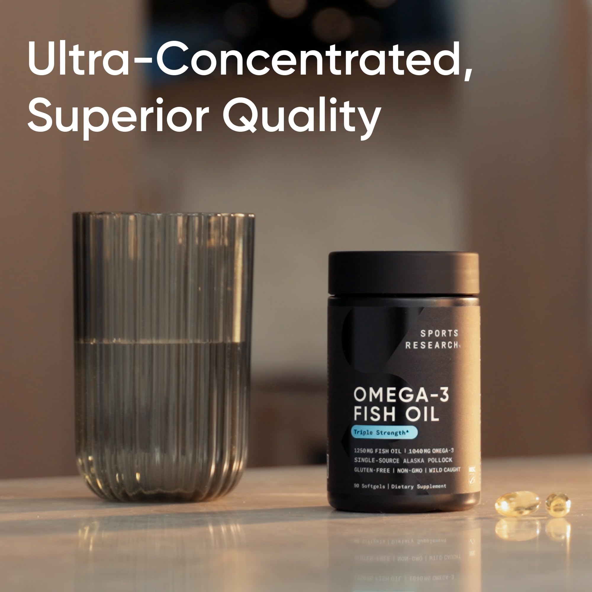 Sports Research® Omega-3 Fish Oil 1250 - Triple Strength Fish Oil Supplement from Wild Alaska Pollock - MSC Certified Sustainable · Non-GMO · Soy Free - 90 Softgel Capsules Sports Research Au supplements
