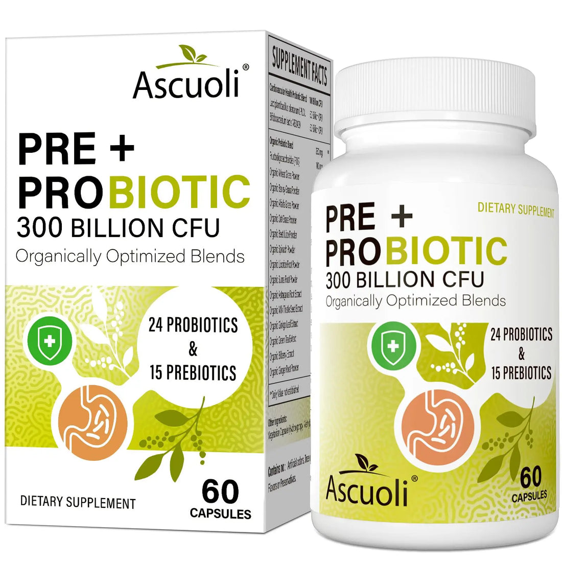 Ascuoli Probiotics for Women & Men - 300 Billion CFU, 24 Strains Probiotics + 15 Organic Herbs Blend, Daily Probiotic for Digestive Health, Ascuoli uk supplements