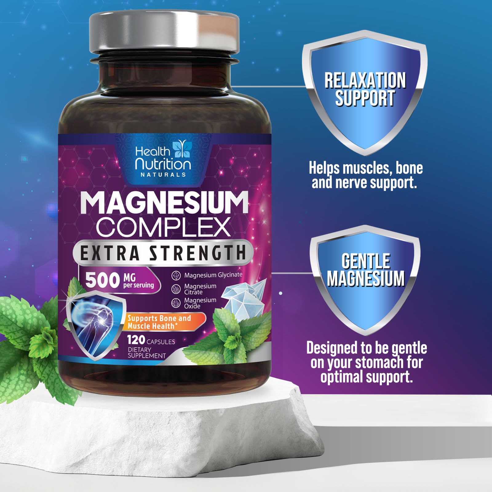 Magnesium Complex Capsules - 500mg per Serving Magnesium - High Absorption Chelated Mineral Supplement - with Oxide, Glycinate, Malate, Citrate for Muscle Bone and Heart Health Support - 120 Capsules Health Nutrition Naturals Au supplements