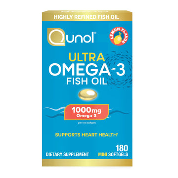Qunol Fish Oil Omega 3 Mini Softgels, 1000mg Omega 3 EPA + DHA, Ultra Pure Supplements, Heart Health Support, Lemon Flavor, Easy to Swallow Minis, 3 Month Supply, 180 Count Qunol Au supplements