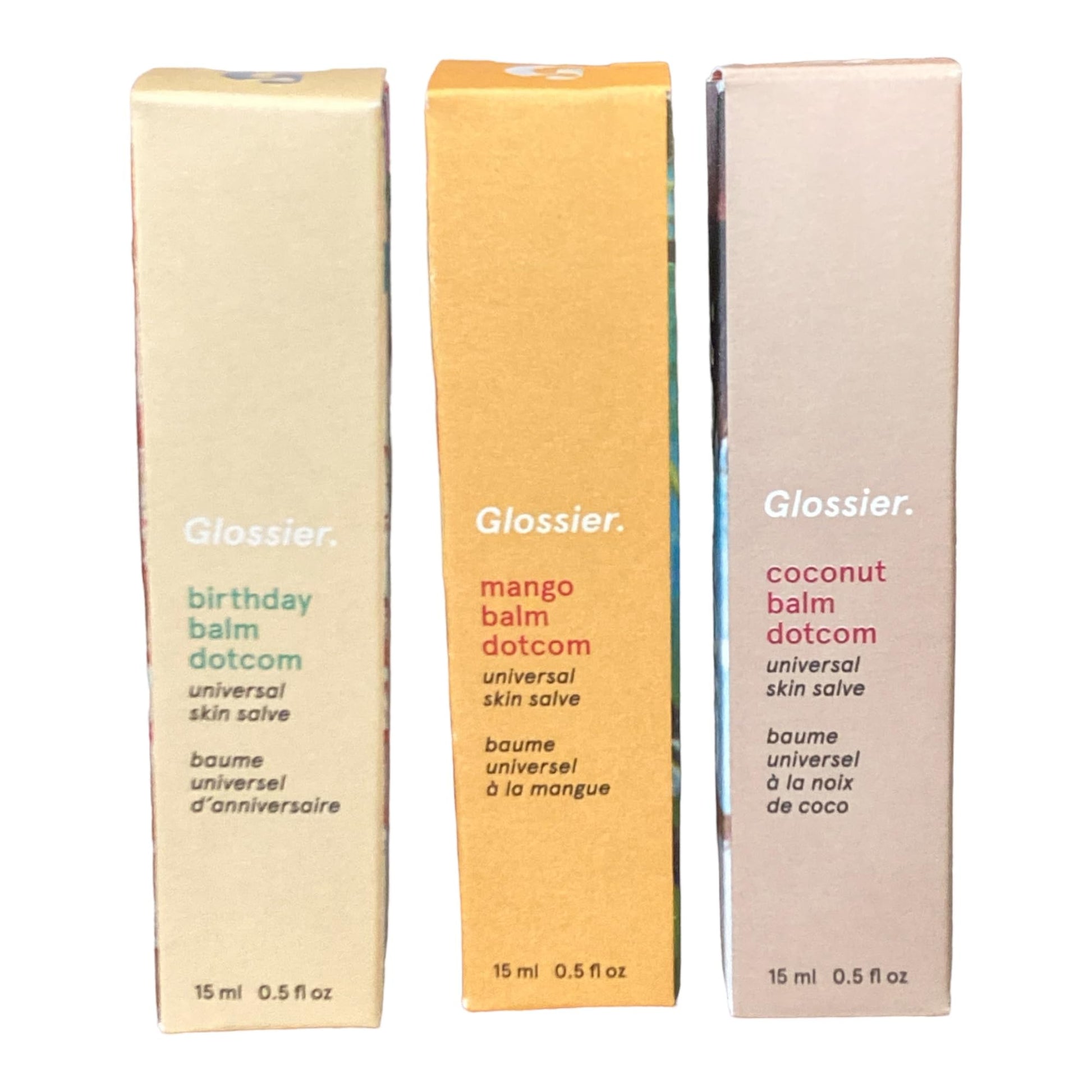 Glossier Balm Dotcom Trio Mango, Birthday, Coconut Size: 0.5 fl oz / 15 ml Glossier Au supplements