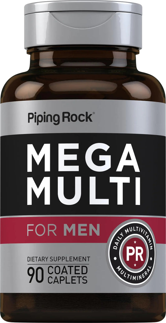 Piping Rock Men's Multivitamin | 90 Caplets | Mega Vitamin and Mineral Complex | Daily Support Supplement | with Vitamin C, D, Magnesium, Zinc | Non-GMO, Gluten Free Piping RockAU supplements