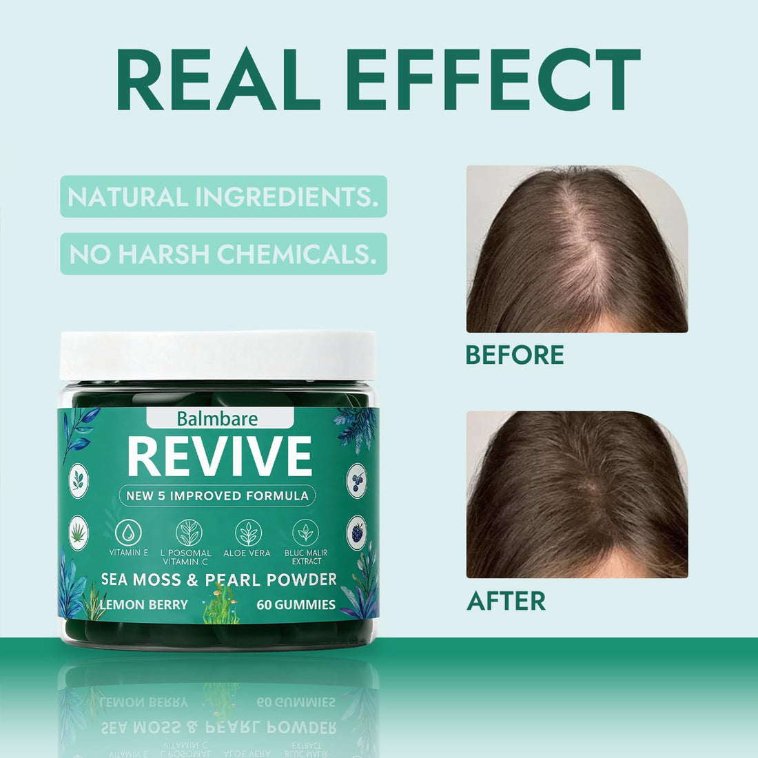 Balmbare Revive Gummies for Hair Loss, with Organic Irish Sea Moss Pearl Powder, Vitamins C & E, Aloe Vera - Supports Healthy Hair, Skin & Nails Growth (1pcs) ReviveNerve uk supplements