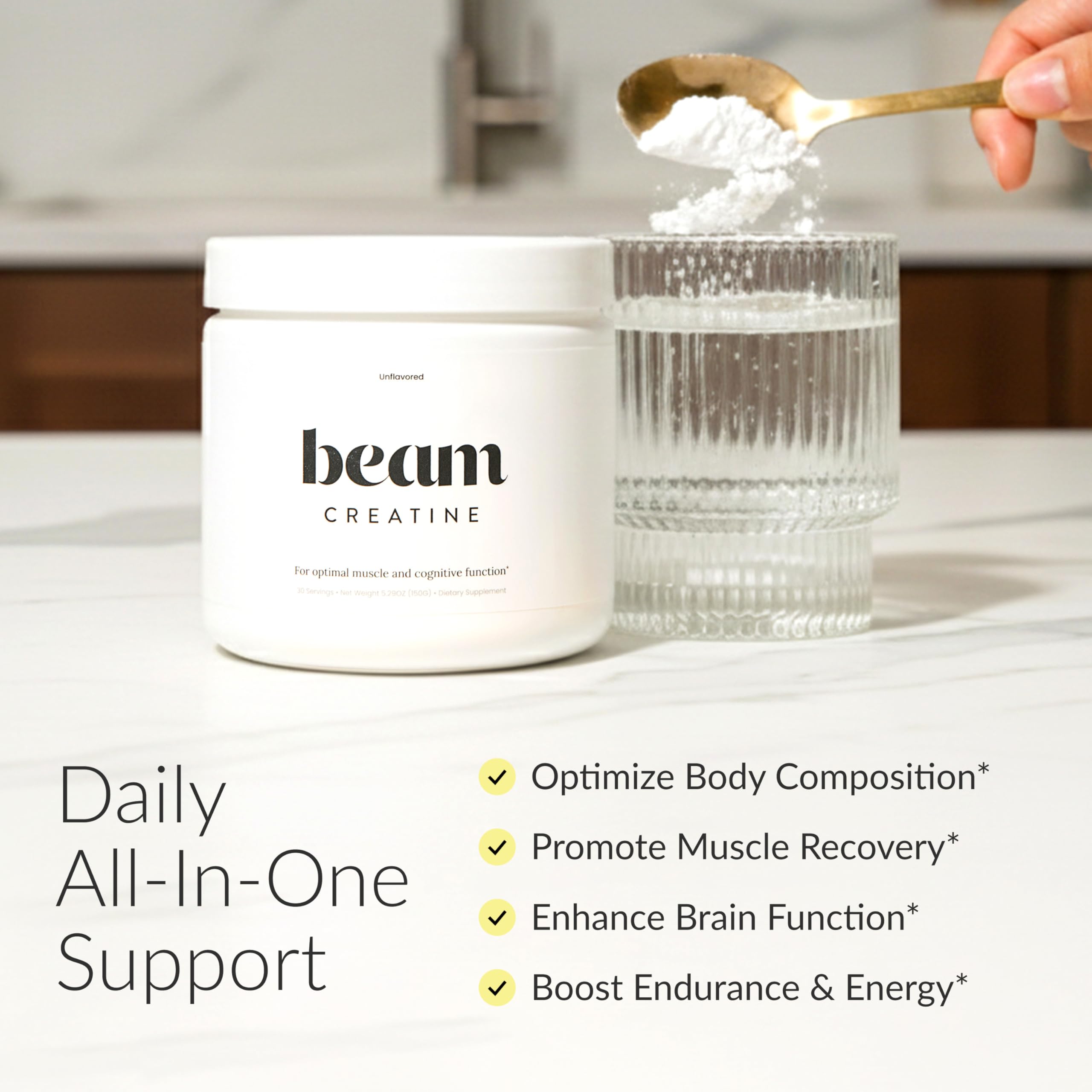 Beam Creatine Monohydrate Powder – 5g Micronized Creatine Monohydrate, Third Party Tested Creatine for Women & Men, Muscle Strength, Growth, Recovery & Cognitive Support, Unflavored, 30 Servings Beam Au supplements