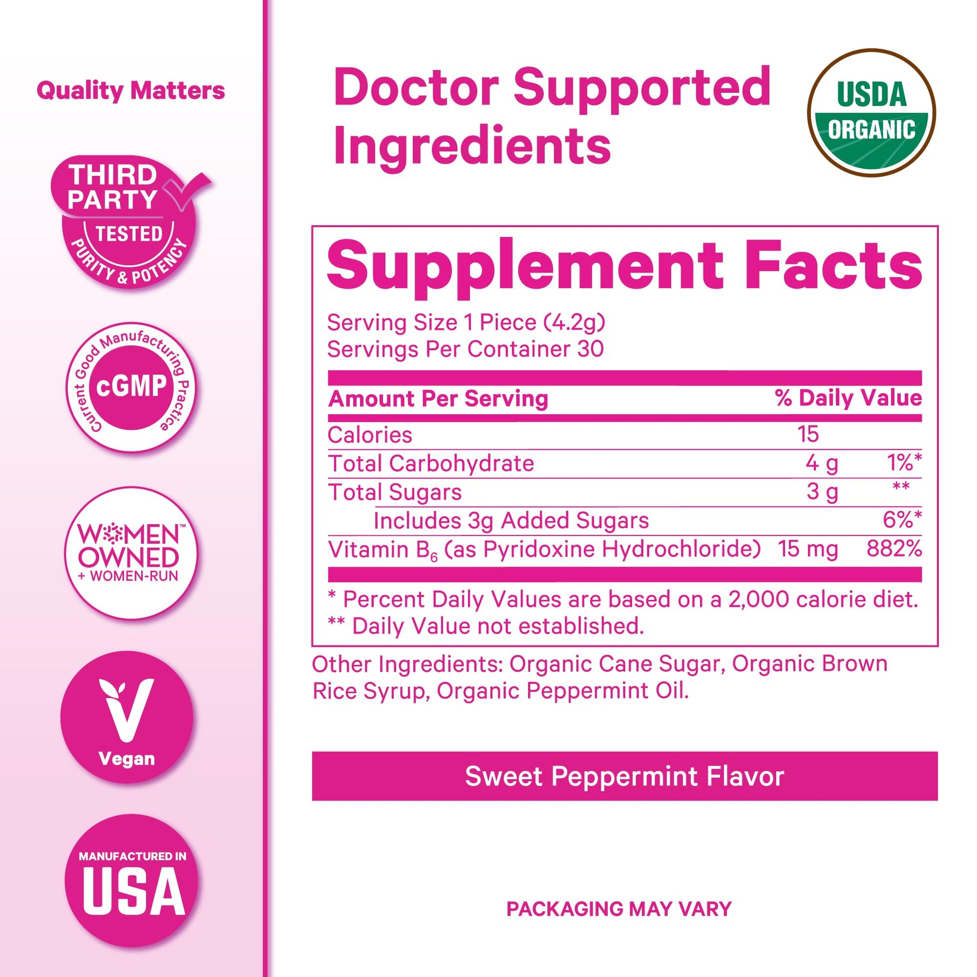 Pink Stork Organic Peppermint Sweets for Morning Sickness and Motion Sickness Support, Added Vitamin B6, 1st Trimester Pregnancy Must Haves - 30 Wrapped Peppermint Candies Pink Stork Au supplements