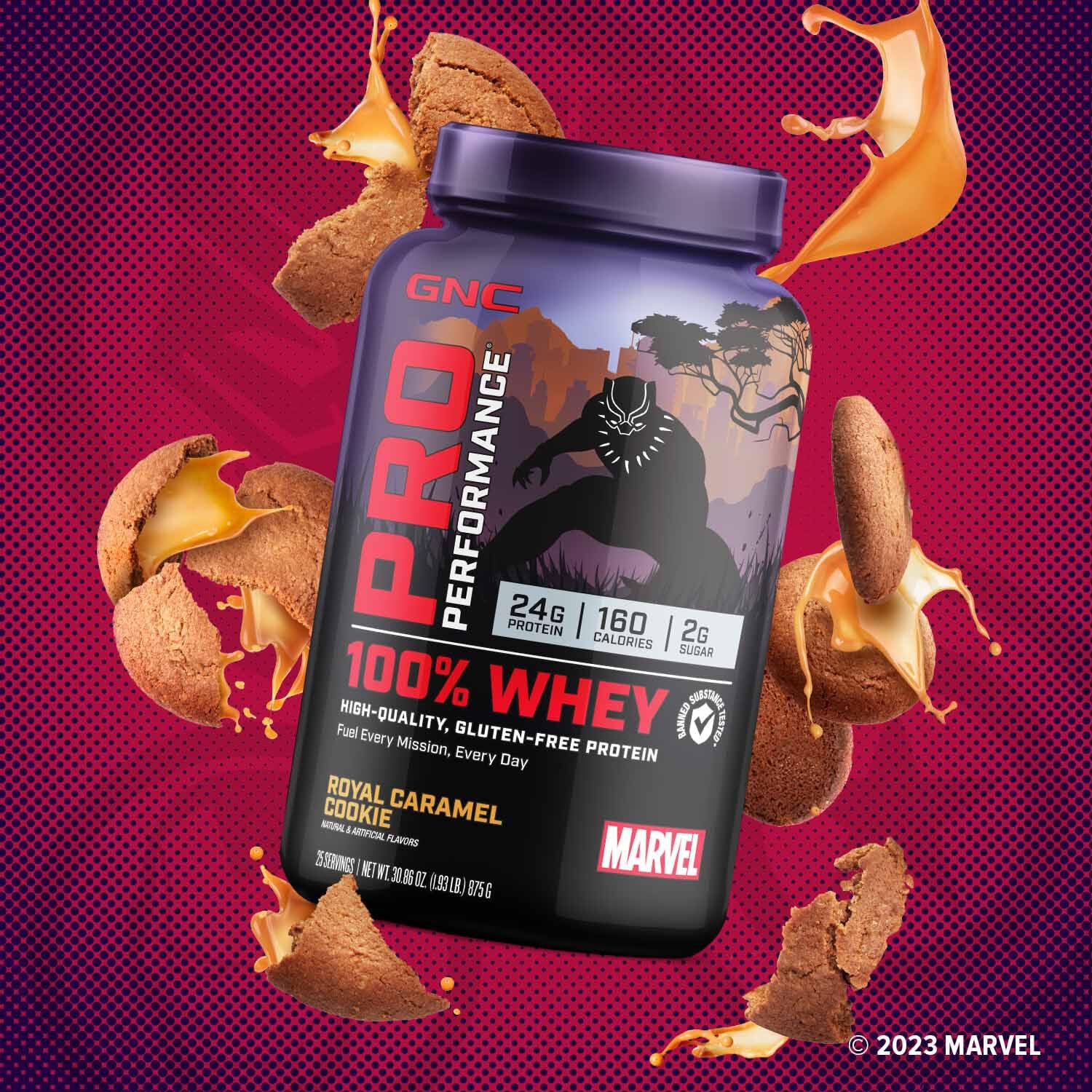 GNC Pro Performance 100% Whey - Marvel: Royal Caramel Cookie - 25 Servings GNC Au supplements