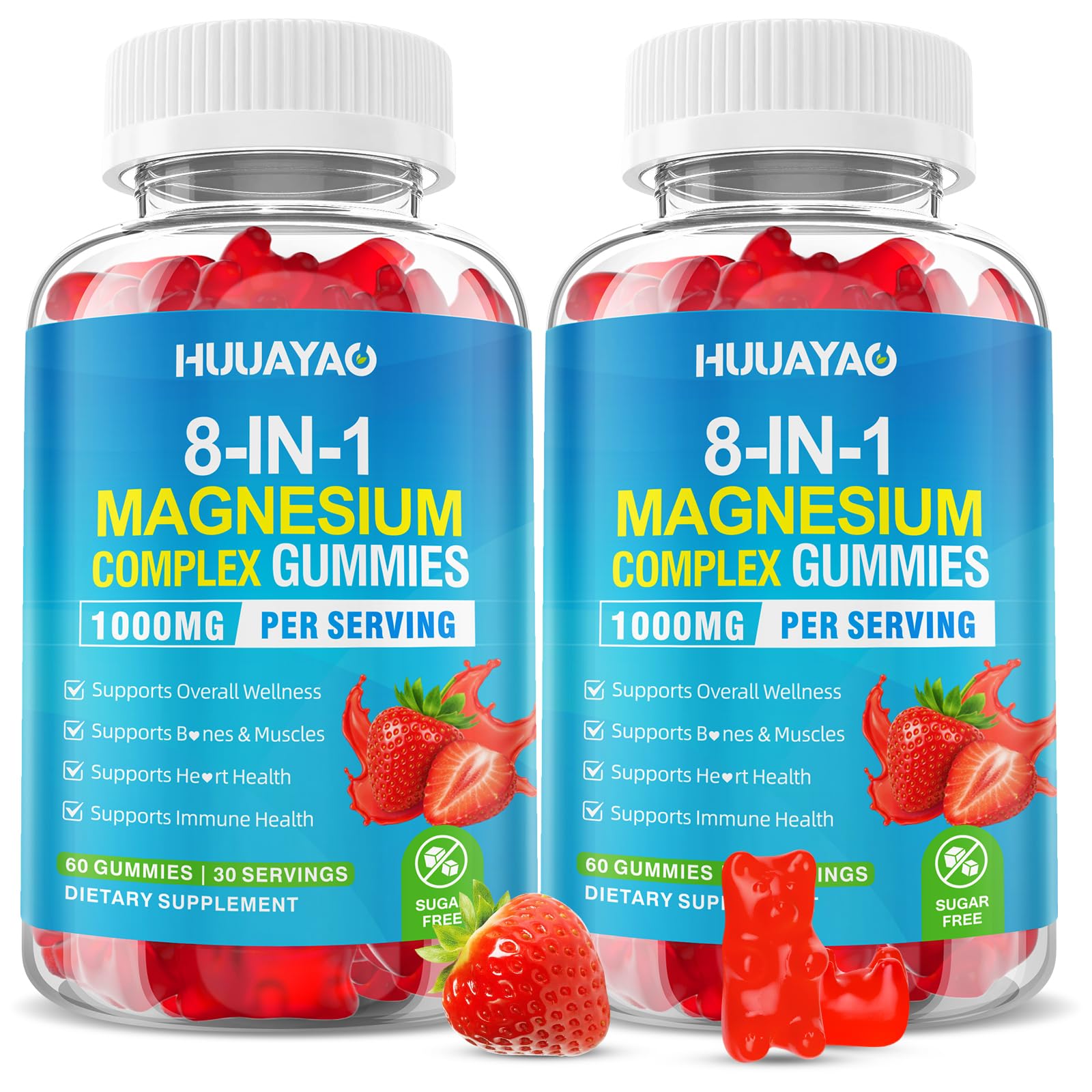 Magnesium Complex Gummies for Women Men 8 in 1, Magnesium Glycinate, Citrate, Malate, Taurate, Supports Bones, Muscle, Nerve Health, Sugar-Free, Vegan Non-GMO, Strawberry Flavor, 120 Count HUUAYAO Au supplements