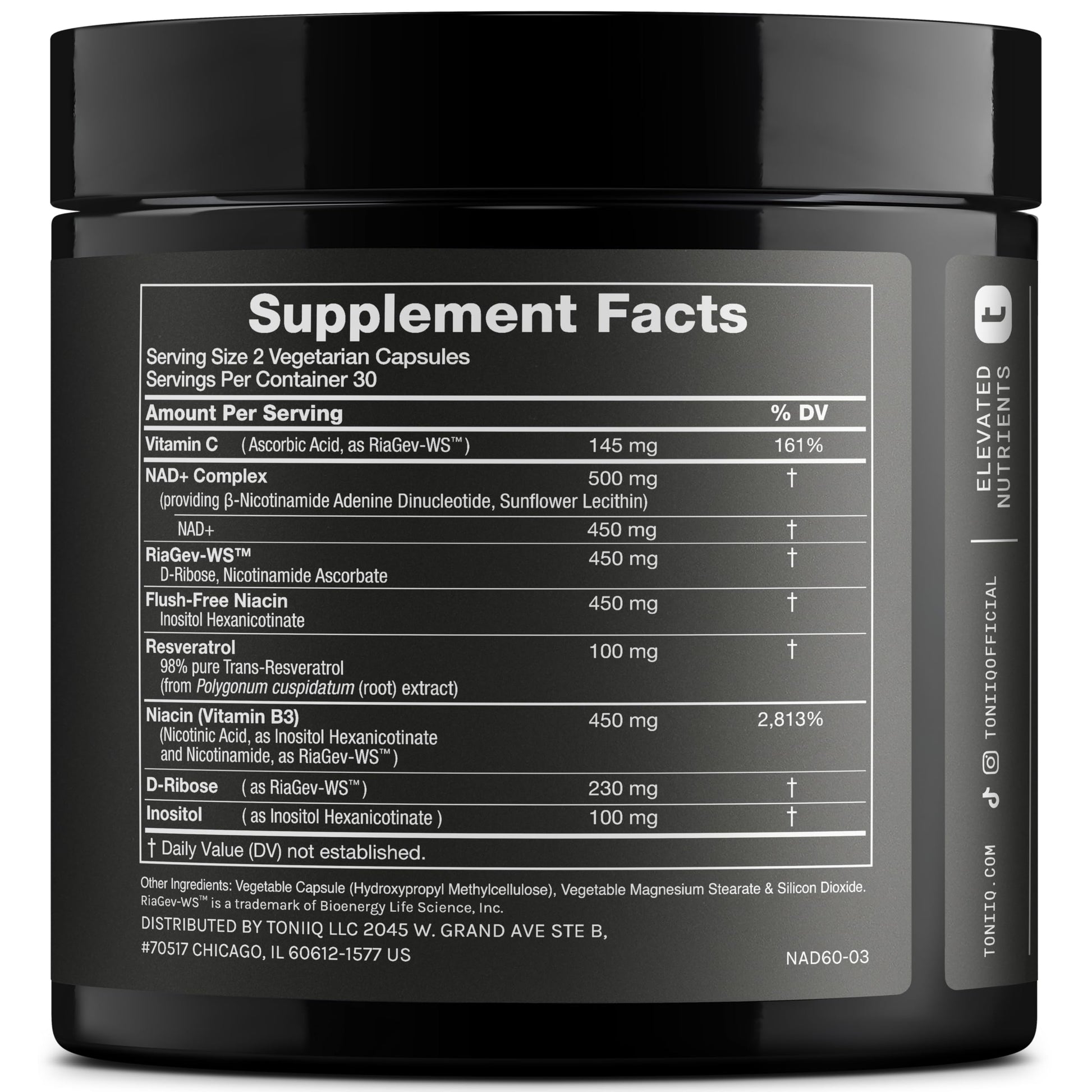 Toniiq Liposomal NAD+ and Resveratrol Supplement - 1500mg Ultra High Strength NAD Supplement - Clinically Studied Ingredients with Patented RiaGev-WS™, Resveratrol, and Niacin - 60 Capsules Toniiq Au supplements