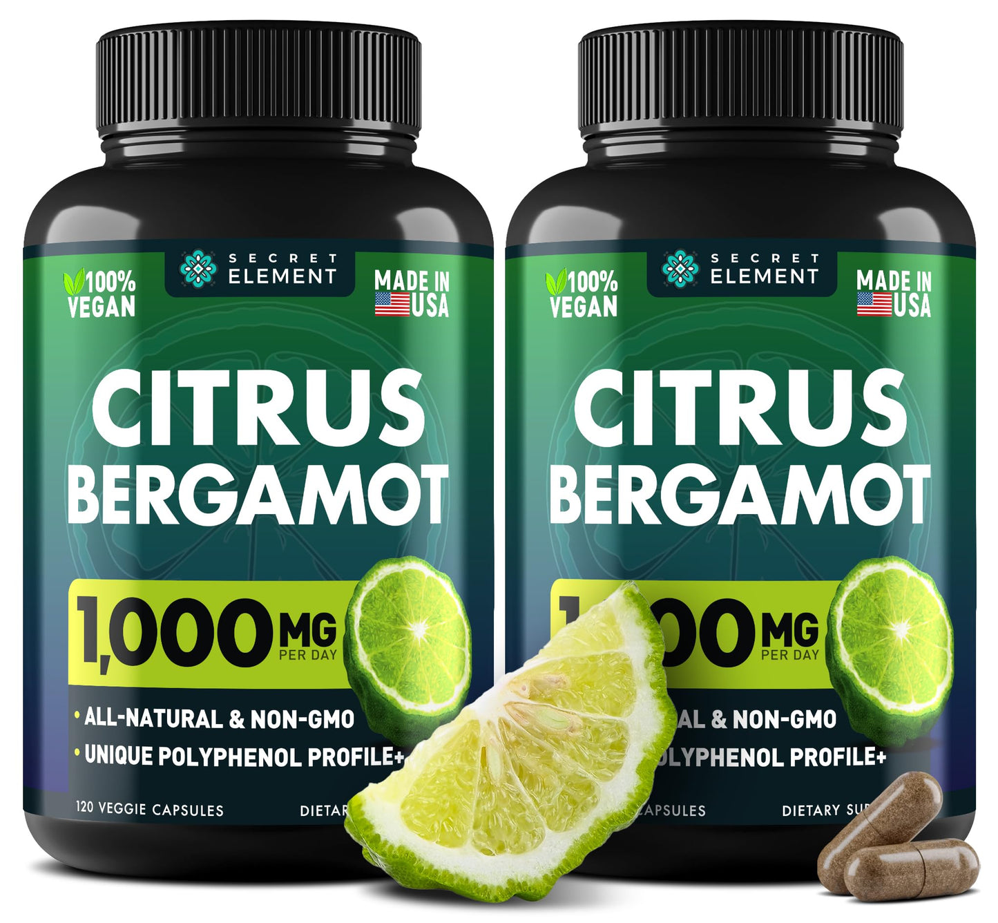 (2 PACK) Citrus Bergamot Extract 1000mg - Citrus Bergamot Supplement for Circulatory Health, Immunity, and Graceful Aging - 2x the potency of Citrus Bergamot 500mg Secret ElementUS supplements