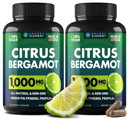 (2 PACK) Citrus Bergamot Extract 1000mg - Citrus Bergamot Supplement for Circulatory Health, Immunity, and Graceful Aging - 2x the potency of Citrus Bergamot 500mg Secret ElementUS supplements
