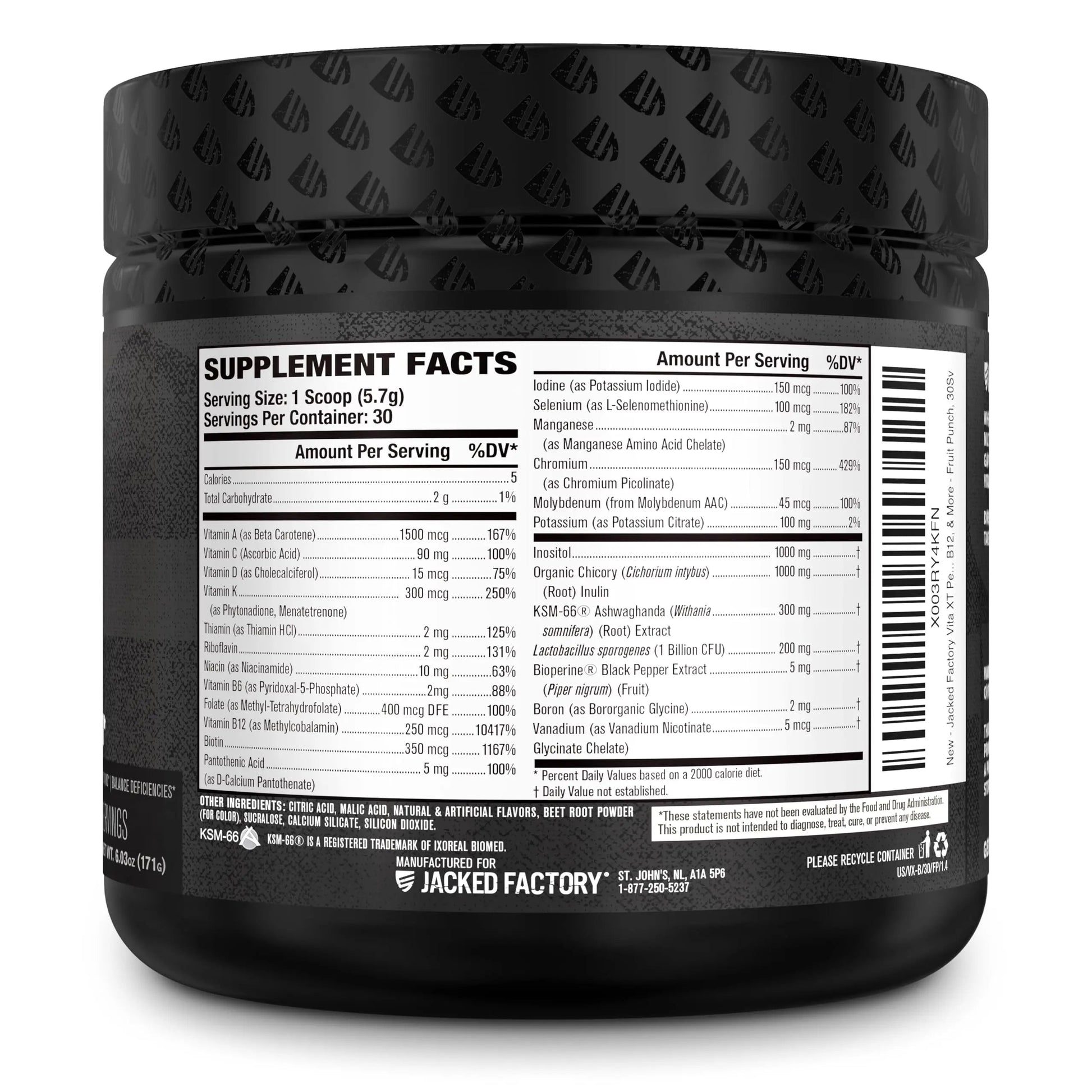 Jacked Factory Vita XT Performance Vitamin Powder - Daily Multivitamin Powder for Men with KSM-66 Ashwagandha, Prebiotic Fiber Jacked Factory Au supplements