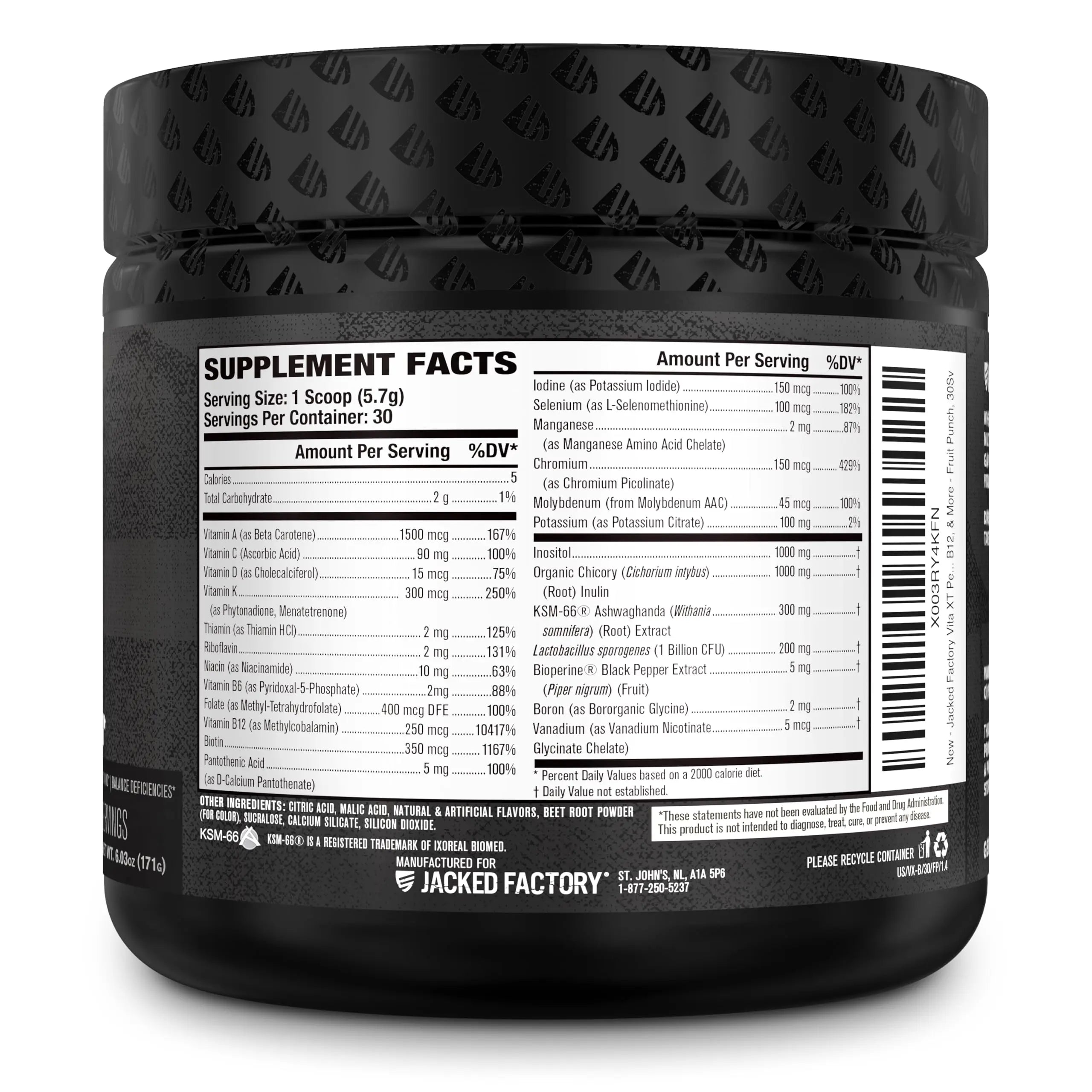 Jacked Factory Vita XT Performance Vitamin Powder - Daily Multivitamin Powder for Men with KSM-66 Ashwagandha, Prebiotic Fiber Jacked Factory Au supplements