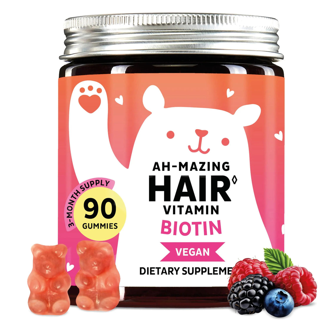 Biotin Gummies for Hair, Skin & Nails. 5,000 mcg High Potency Vegan Vitamins for Faster Hair Growth, Stronger Nails & Healthy Skin. with Vitamins C & E, 90 Gummies Bears with Benefits uk supplements