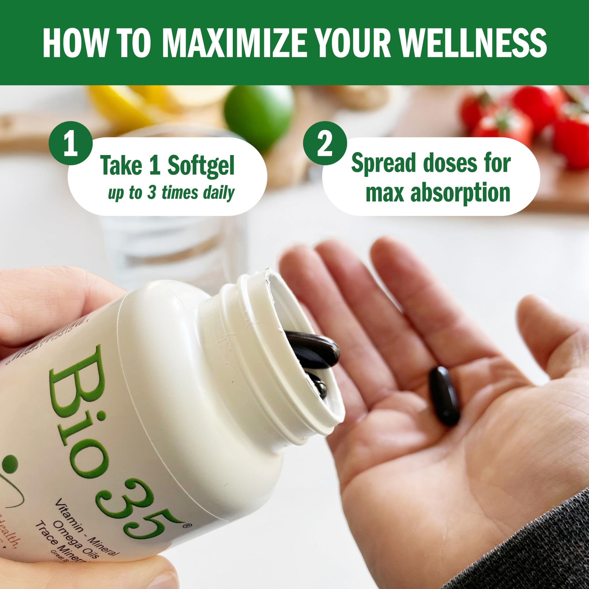 Bio35 / 300 sg Original, Gluten Free, Daily Multivitamin for Men & Women Wellness – Bio35 High Potency Softgel with Trace Minerals, Multi Vitamins for Immune Support, Digestion, & Energy, Biotek, For Health, For Life Au supplements