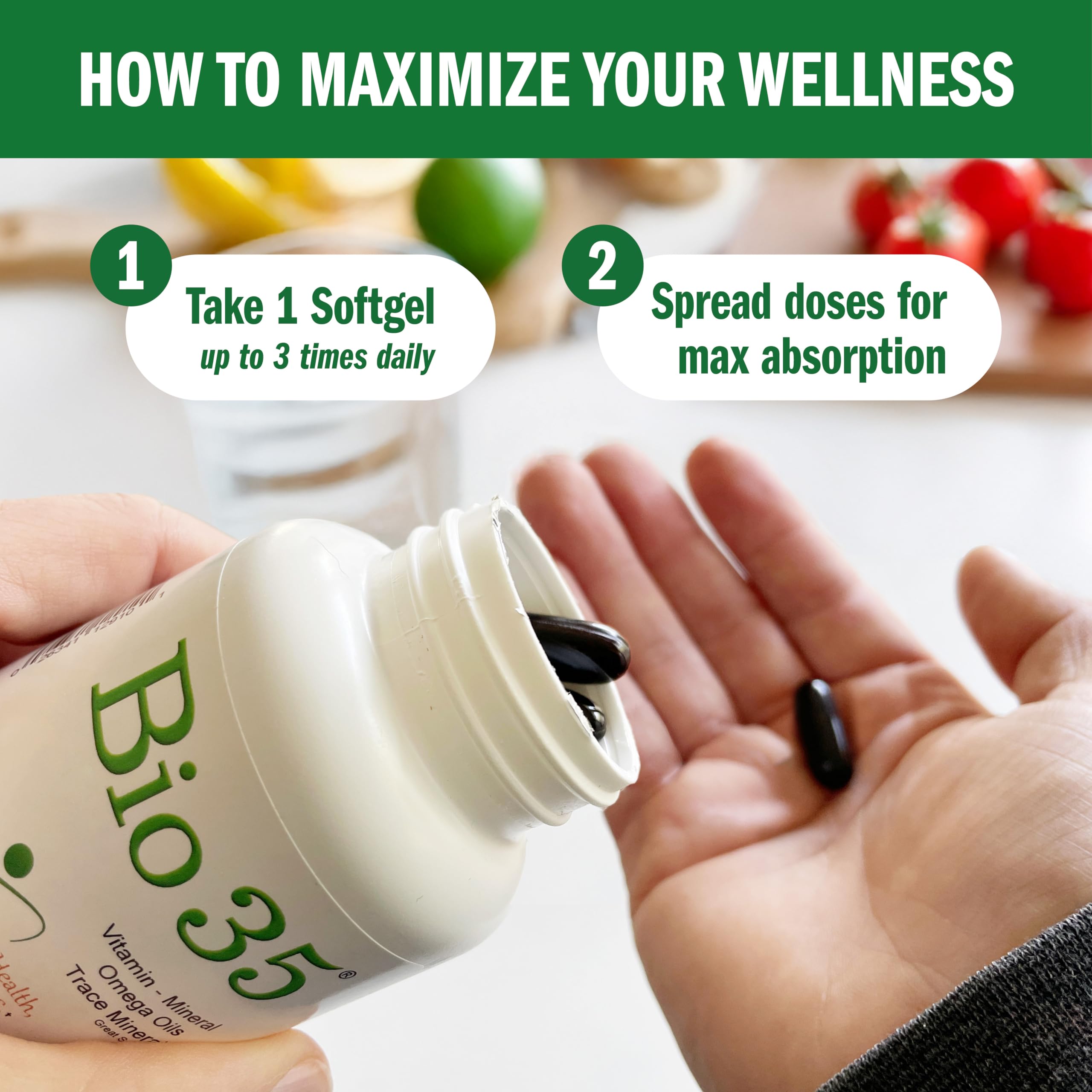 Bio35 / 300 sg Original, Gluten Free, Daily Multivitamin for Men & Women Wellness – Bio35 High Potency Softgel with Trace Minerals, Multi Vitamins for Immune Support, Digestion, & Energy, Biotek, For Health, For Life Au supplements