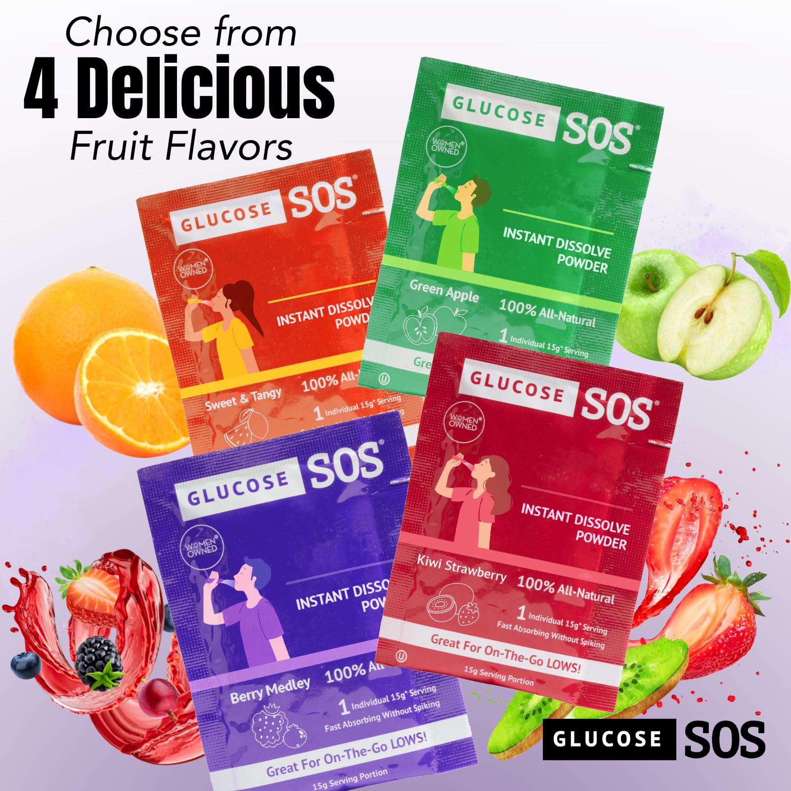 Glucose SOS Glucose Powder Packets with Natural Dextrose, Fast-Absorption That Instantly Dissolves in Your Mouth with No Water Needed, Sweet & Tangy 12 Servings Glucose SOS Au supplements