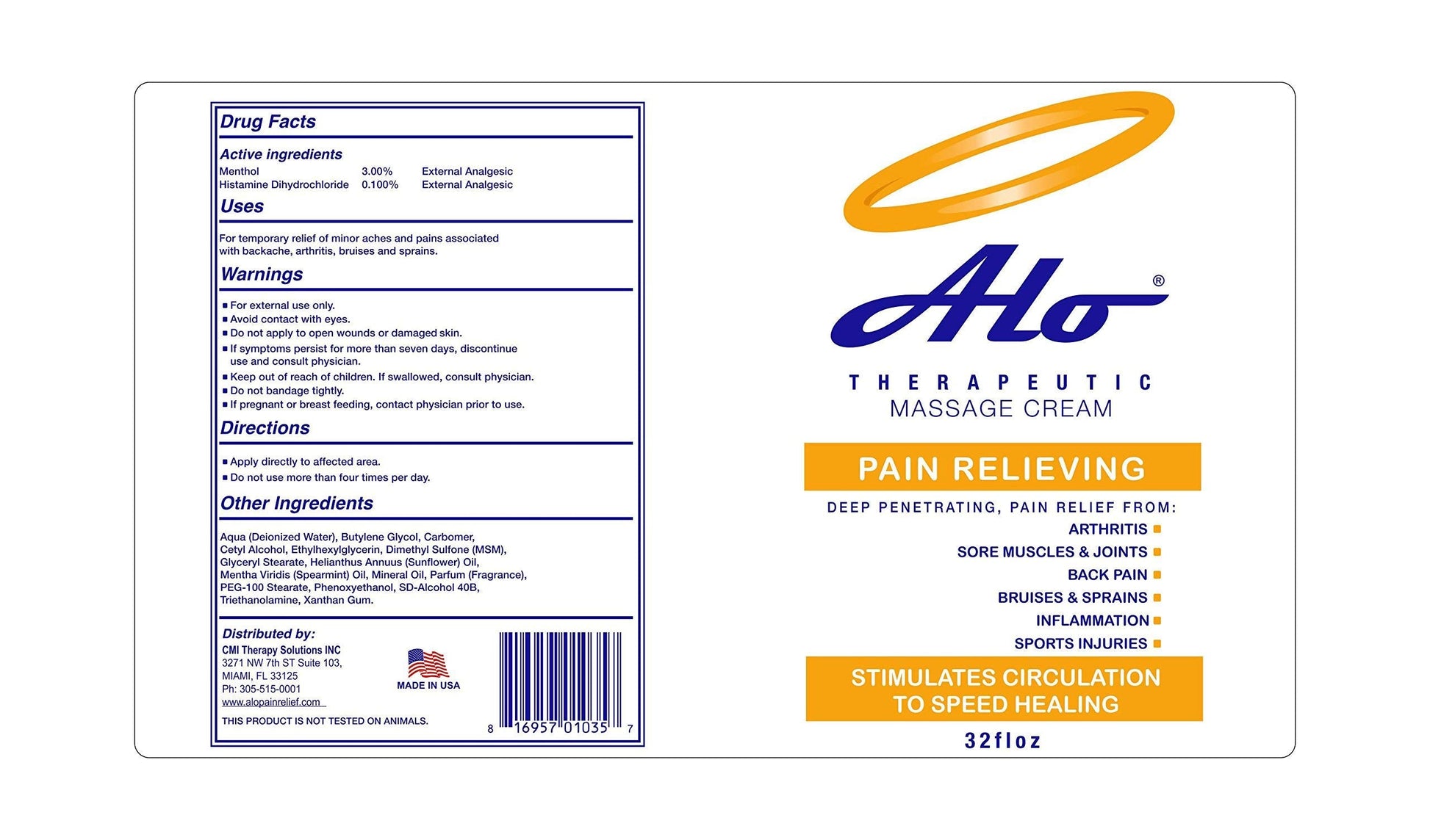 ALO Pain Relief Cream Therapy(32 oz with Pump) for Arthritis, Back Pain, Sciatica, Plantar Fasciitis, Tennis Elbow, Sore Muscles & Joints Inflammation - Working Out Aches, Acute Pain and Chronic Pain ALO Pain Relief Cream Au supplements
