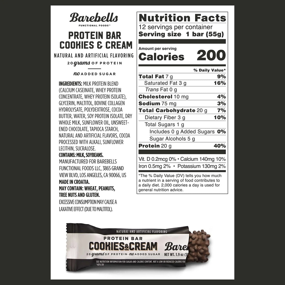 Barebells Protein Bars Cookies & Cream - 12 Count, 1.9oz Bars - Protein Snacks with 20g BAREBELLS uk supplements