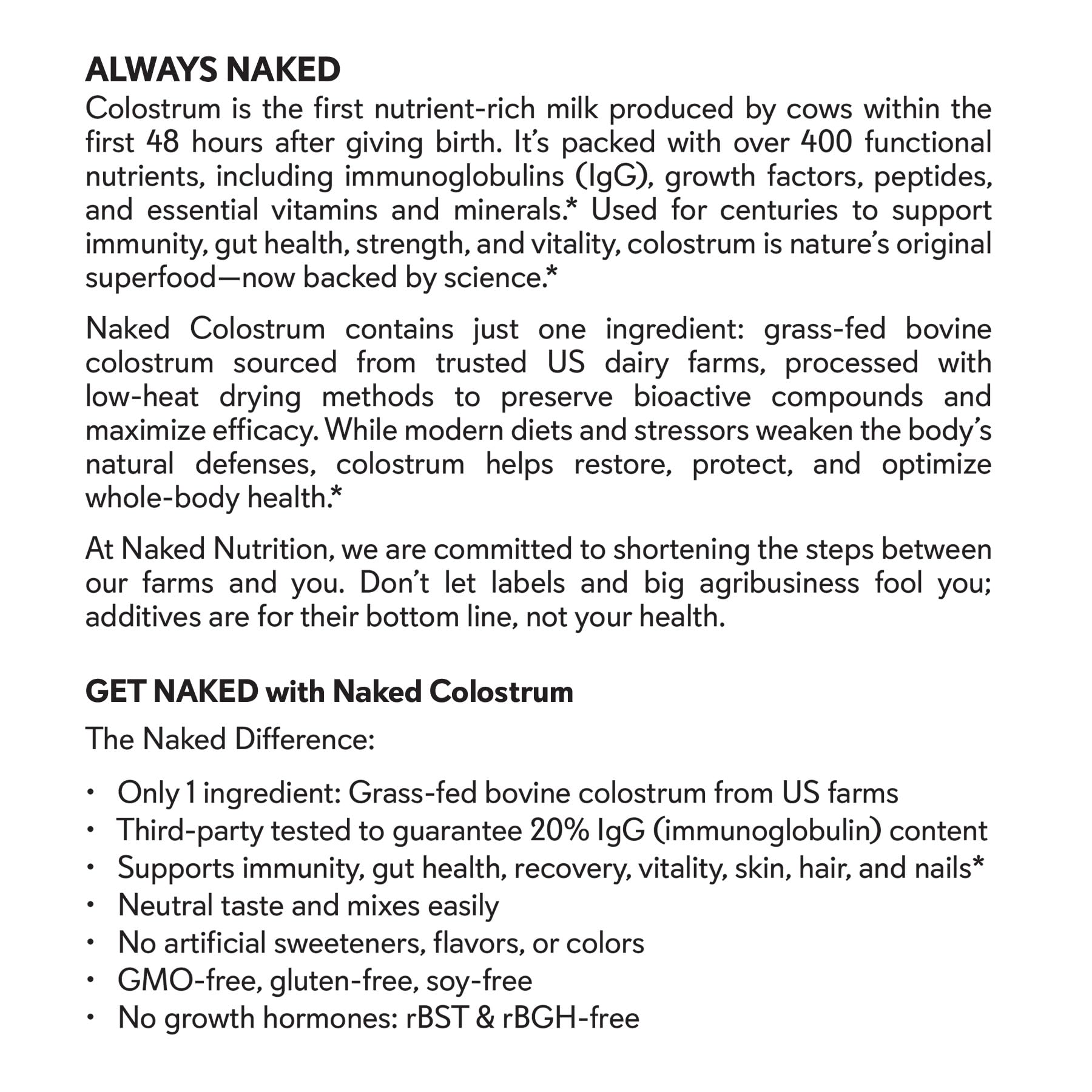 NAKED Colostrum Powder – 100% Grass-Fed Bovine Colostrum Supplement from US Farms | Tested at 20%+ IgG | Gut Health, Immunity, Recovery & Skin Support - 150 Servings NAKED Au supplements