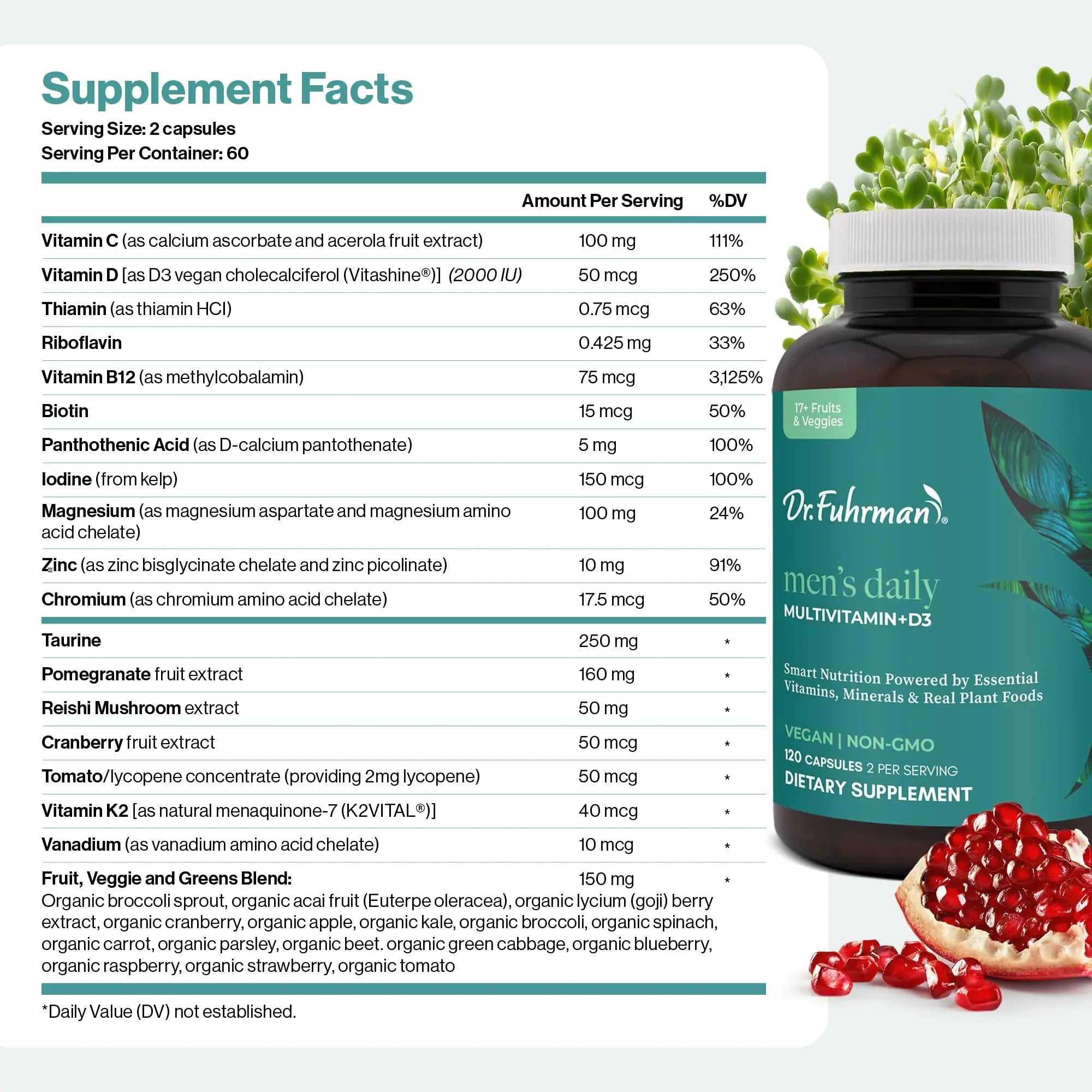 Dr. Fuhrman 2 Month Supply Multivitamin for Men + D3 Vitamin for Immune Support | Vegan Formula Womens Multivitamin with B12 & Zinc | Dr. Fuhrman Au supplements
