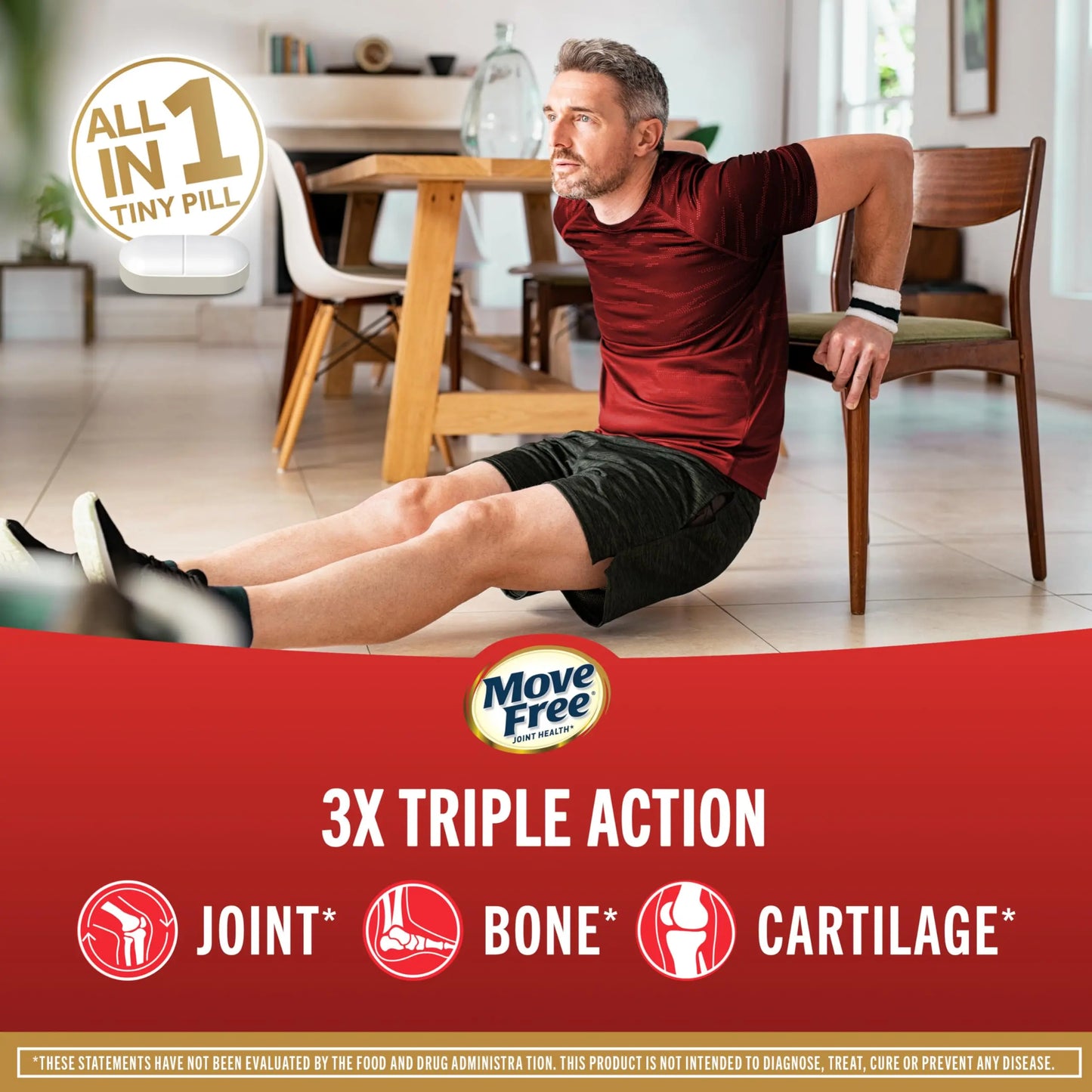 Move Free Ultra Triple Action Joint Support Supplement - Type II Collagen Boron & Hyaluronic Acid - Supports Joint Comfort, Cartiliage & Bones in 1 Tiny Pill Per Day, 30 Tablets (30 servings)* Move FreeAU supplements