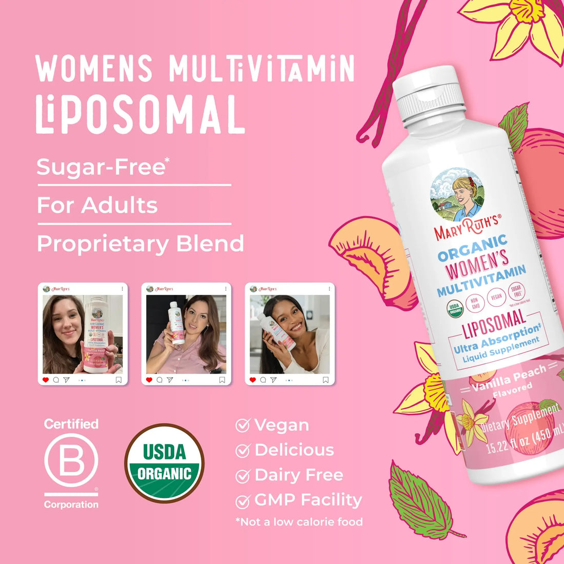 MaryRuth Organics USDA Organic Multivitamin for Women, Sugar Free Womens Multivitamin, Liquid Vitamins for Women, Immune Support Supplement, Ashwagandha, Methylfolate, Vegan, Non-GMO, 15.22 Fl Oz MARYRUTH'S Au supplements