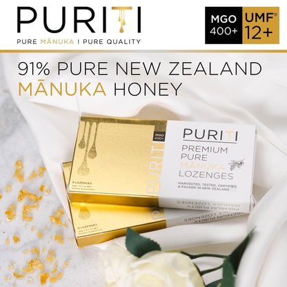 PURITI Premium Manuka Honey Lozenges High Potency - Sugar Free Drops | Genuine New Zealand Raw Manuka Honey Soothers for Coughs & Sore Throats | UMF Certified MGO 400+ UMF12+ (16 Pack) PURITI buy supplements Au