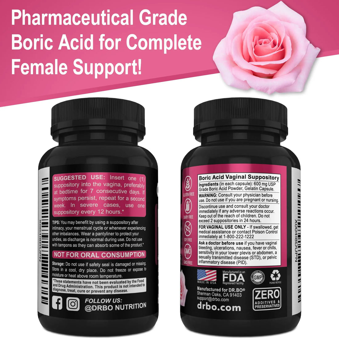 Boric Acid Suppositories for Women - 600mg Vaginal Suppositories Boric Acid for Women - Vagina Suppository Vaginal Odor Smell PH Feminine Vag Womens pH Balance Pills & Vagina Health - 60 Suppositories DR. BO Au supplements