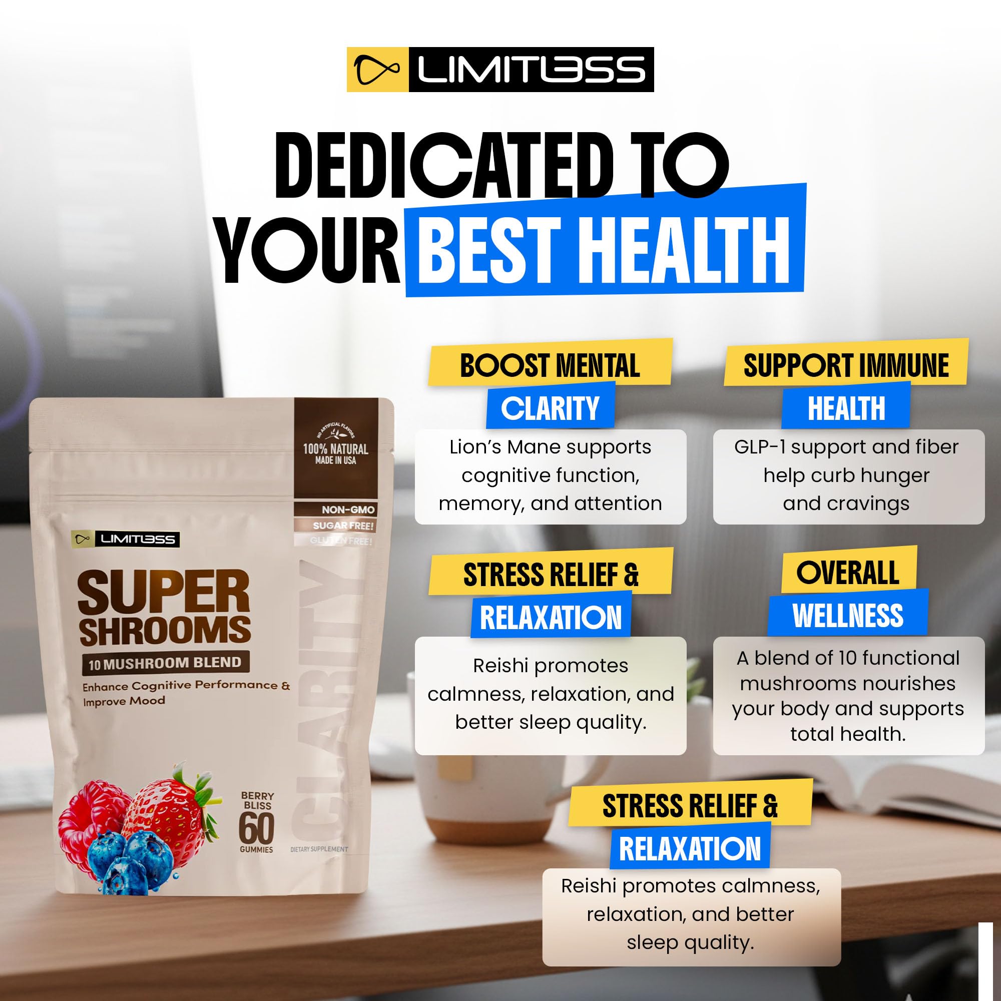 Limitless Supershrooms Smart Focus Gummies - 30 Day Supply LIMITLESS X Au supplements