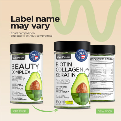 Biotin for Hair Growth Women/Men 12000mcg, Skin & Nails Support Gummies + 70000mcg Collagen Peptides (Collagen Powder in Gummy Form) + 20000mcg Keratin + Retinol, Sugar Free, 120 Gummies (2 Pack) Wellneum buy supplements Au