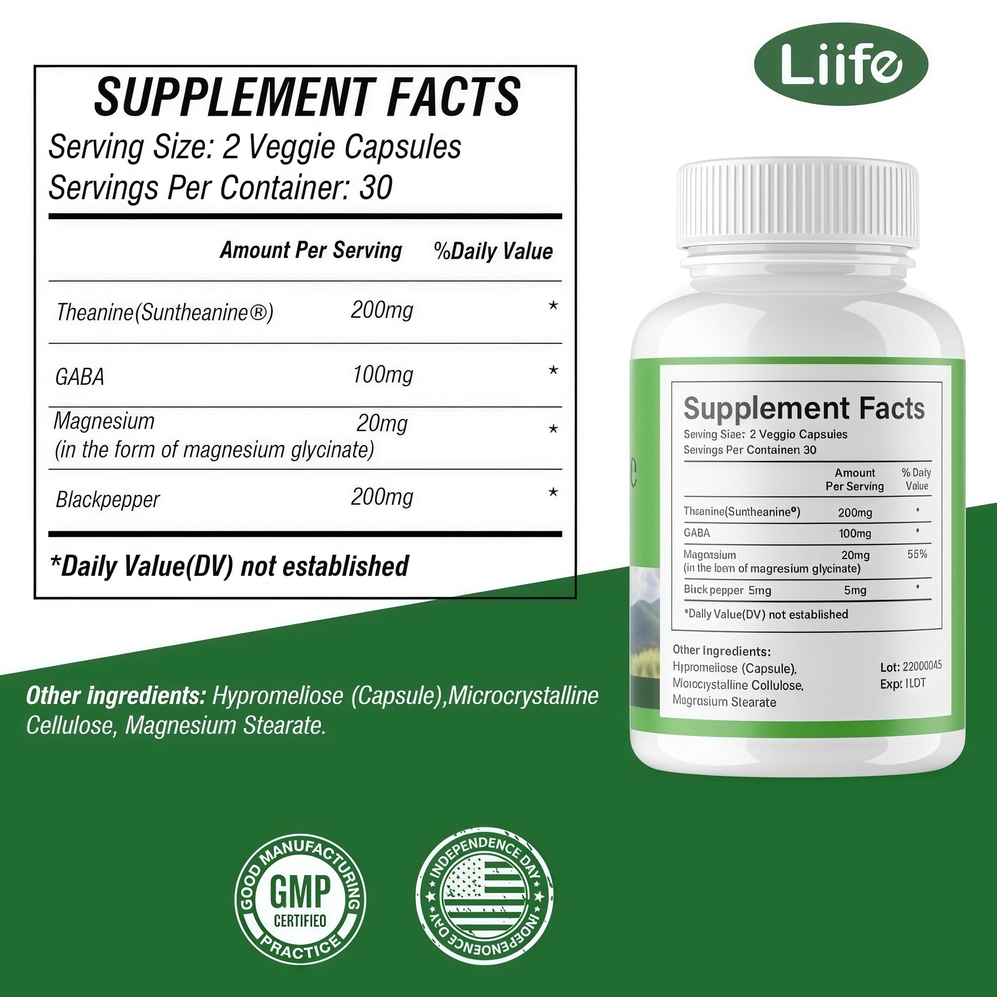 LIIFE L-Theanine (Suntheanine®) with GABA– 60 Veggie Capsules Support with Magnesium & Black Pepper for a Healthy Stress Response, Relaxation, and Focus Increases Brain Alpha-Wave Production* LIIFE Au supplements
