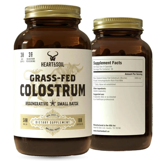 HEART & SOIL 100% Grass Fed & Finished Colostrum Supplement from Regenerative Cattle for Gut, Muscle & Immune Health – 3000mg Bovine Colostrum Capsules - Gut Health for Men & Women –180 Capsules HEART & SOILAU supplements