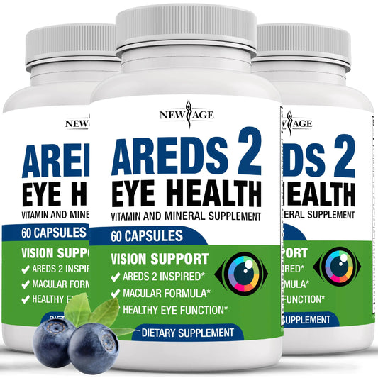 NEW AGE AREDS 2 Eye Vitamins - Lutein, Zeaxanthin, Bilberry, Astaxanthin Mineral Vision Supplement - 180 Count NEW AGEAU supplements