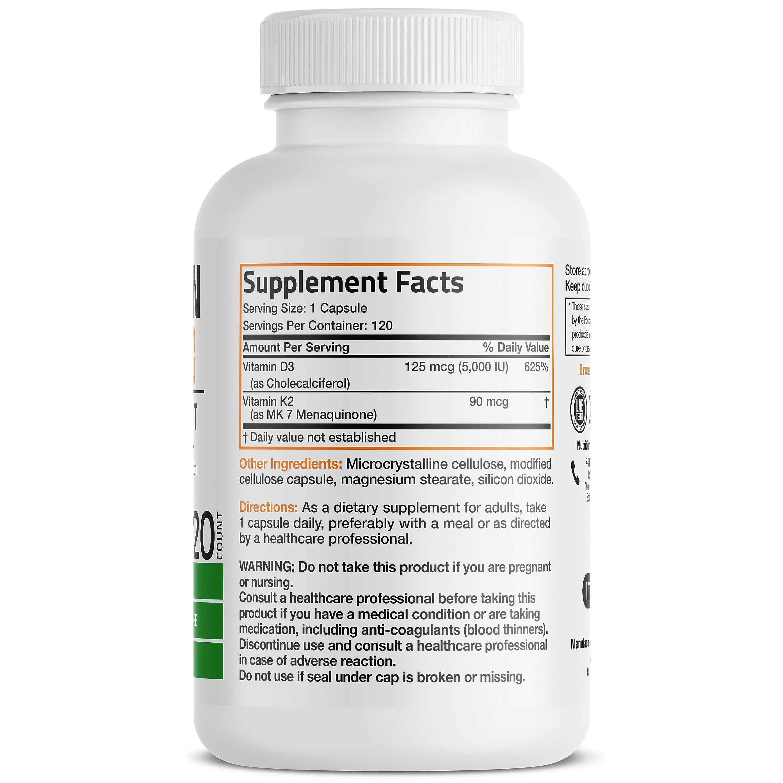 Bronson Vitamin K2 (MK7) with D3 Supplement Non-GMO Formula 5000 IU Vitamin Bronson Au supplements