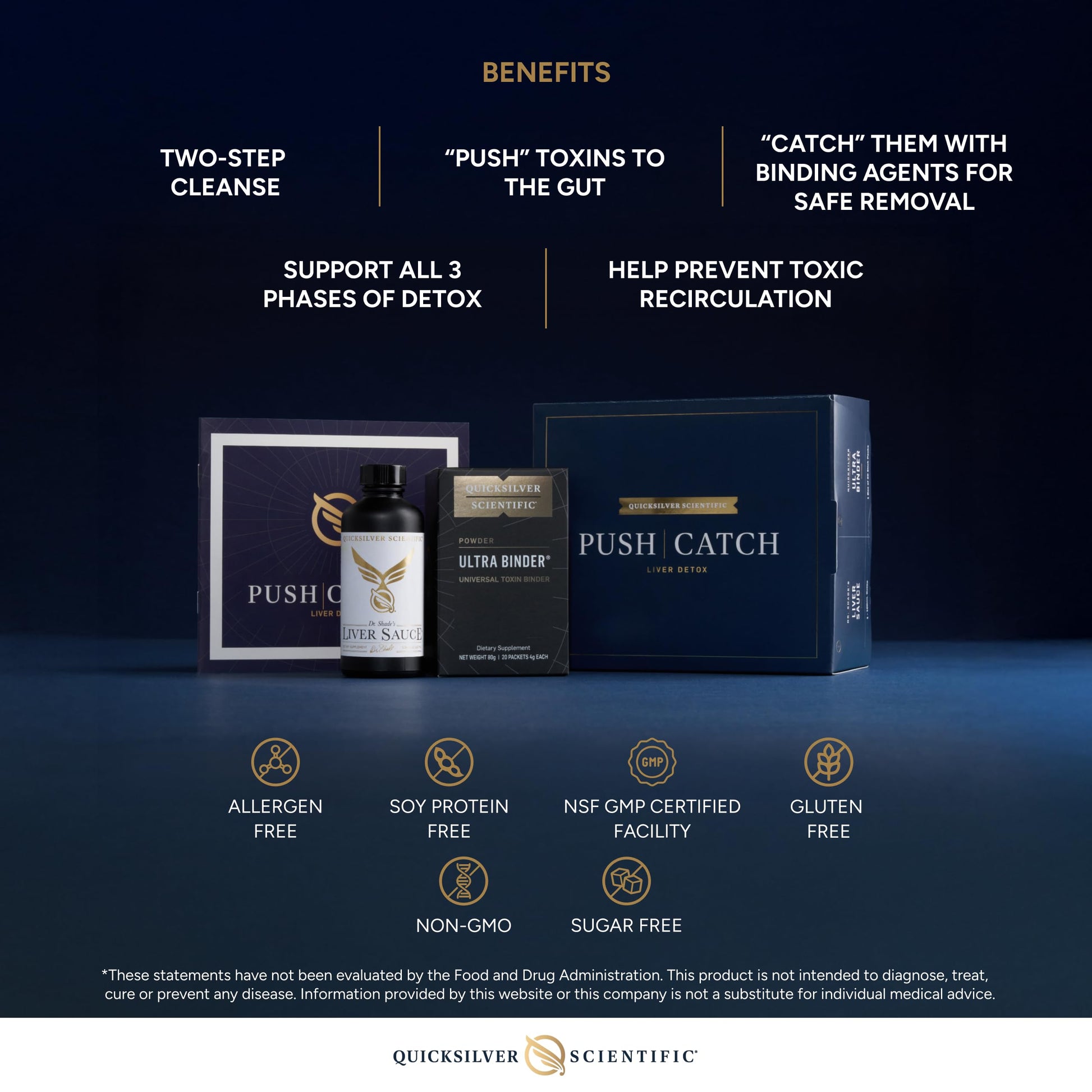 Quicksilver Scientific PushCatch Liver Detox Cleanse - 2 Piece Kit with Ultra Binder (Packets) & Liver Sauce (Liver Support Supplement with Milk Thistle Extract) to Support GI Detox & Toxin Binding Quicksilver ScientificBuy Supplements Australia