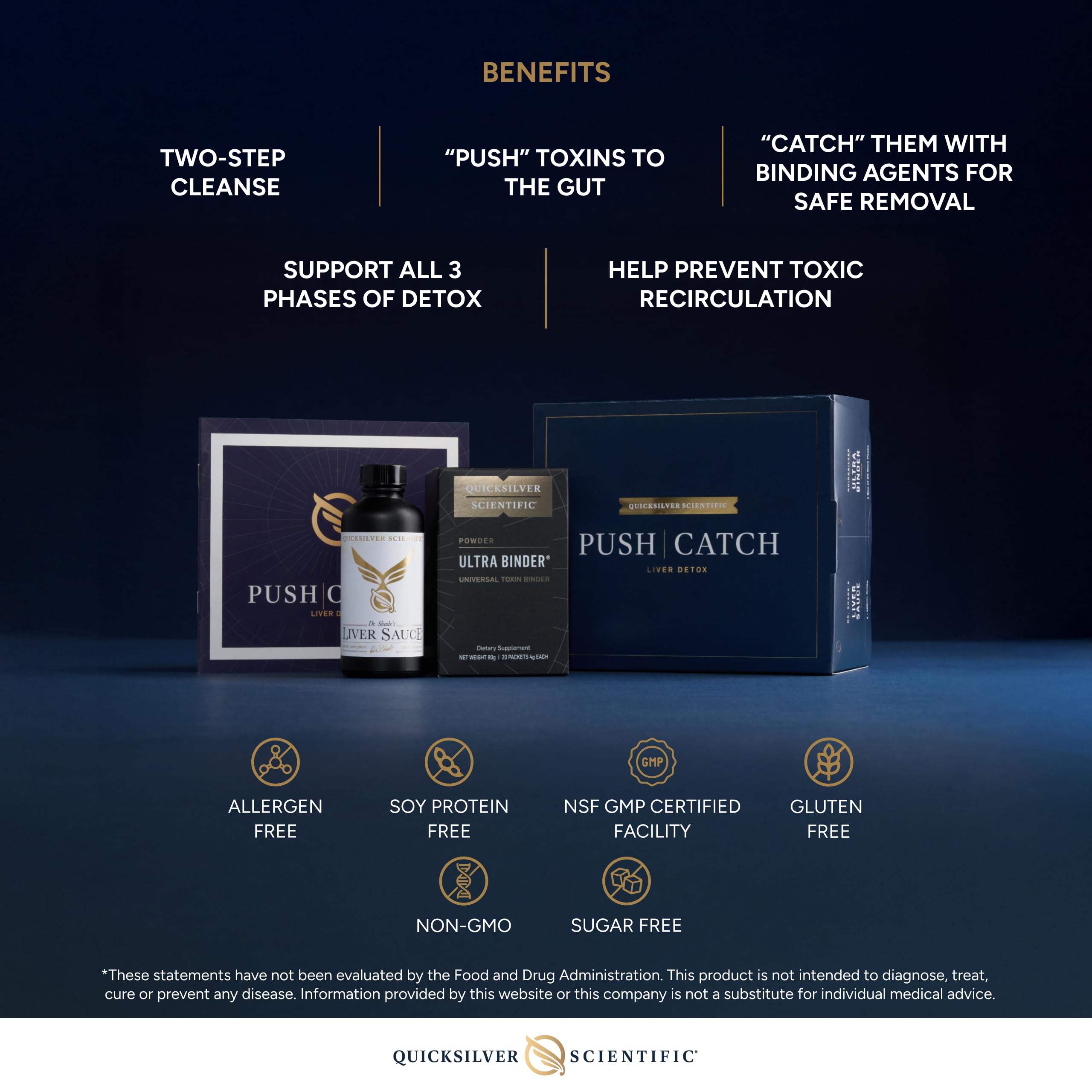 Quicksilver Scientific PushCatch Liver Detox Cleanse - 2 Piece Kit with Ultra Binder (Packets) & Liver Sauce (Liver Support Supplement with Milk Thistle Extract) to Support GI Detox & Toxin Binding Quicksilver ScientificBuy Supplements Australia