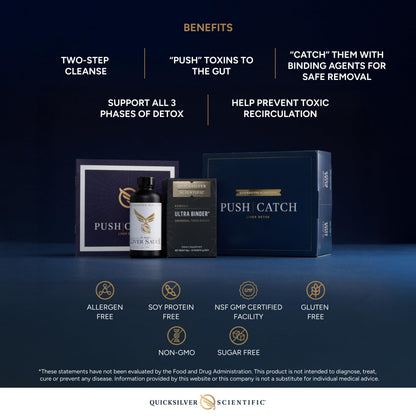 Quicksilver Scientific PushCatch Liver Detox Cleanse - 2 Piece Kit with Ultra Binder (Packets) & Liver Sauce (Liver Support Supplement with Milk Thistle Extract) to Support GI Detox & Toxin Binding Quicksilver ScientificUS supplements