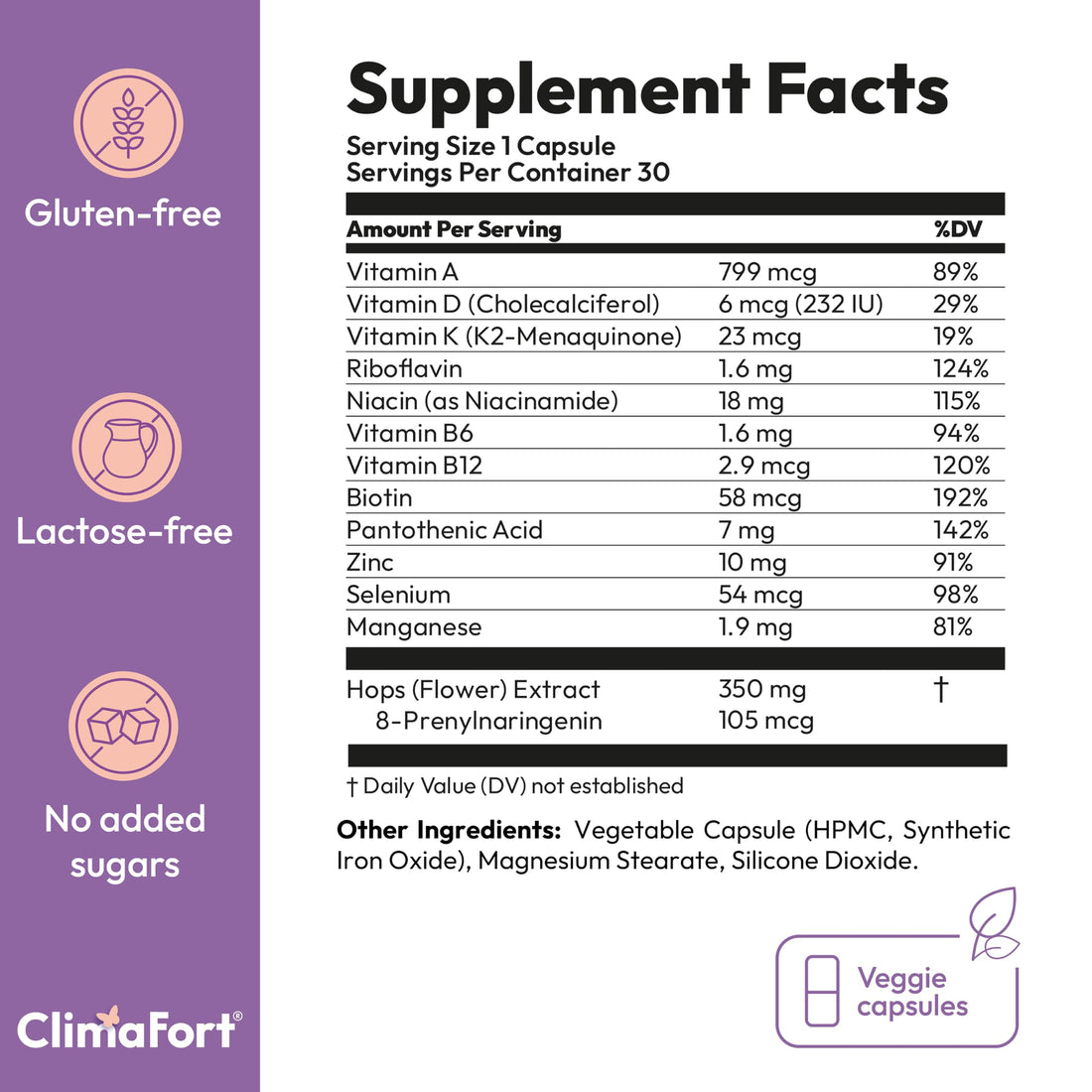 Climafort 60 Day Supply | Menopause Relief Pills | Natural Relief for Hot Flashes, Night Sweats, Mood Swings & Hormone Balance | Hops, Vitamins, and Minerals | 1 Capsule Daily Climafort uk supplements