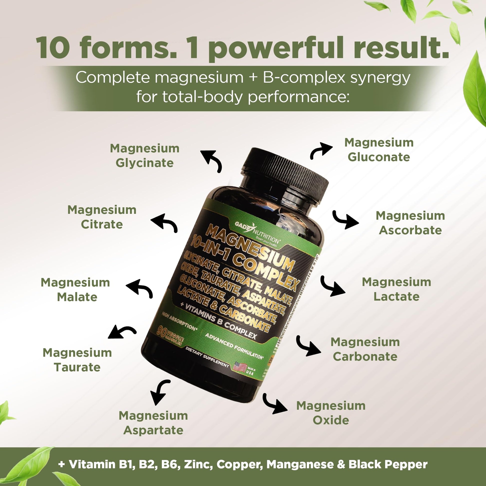 Gade Nutrition Magnesium Complex 10 in 1 - Glycinate, Citrate, Malate, Oxide, Taurate, Aspartate, Gluconate Ascorbate Lactate Carbonate Zinc Copper Manganese & Vitamins 90 Count GADE NUTRITION BOOST YOUR HEALTH Au supplements