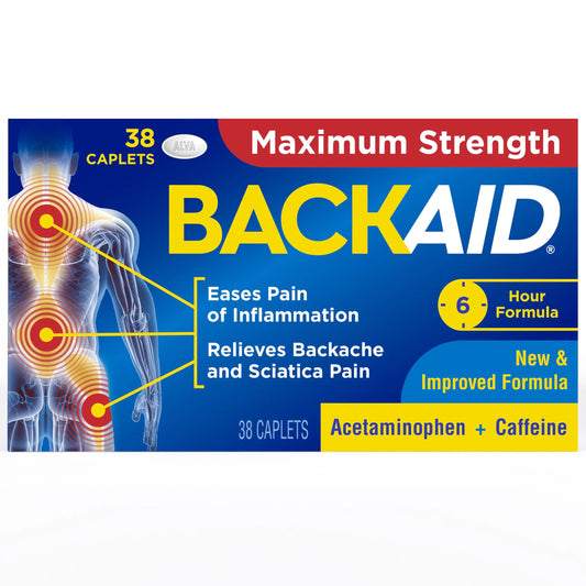 Backaid Maximum Strength Aspirin-Free Pain Relief from Backache, Sciatica and Leg Pain, Powerful Combination, Long-Lasting 6 Hour Formula, 38 Count BackaidAU supplements